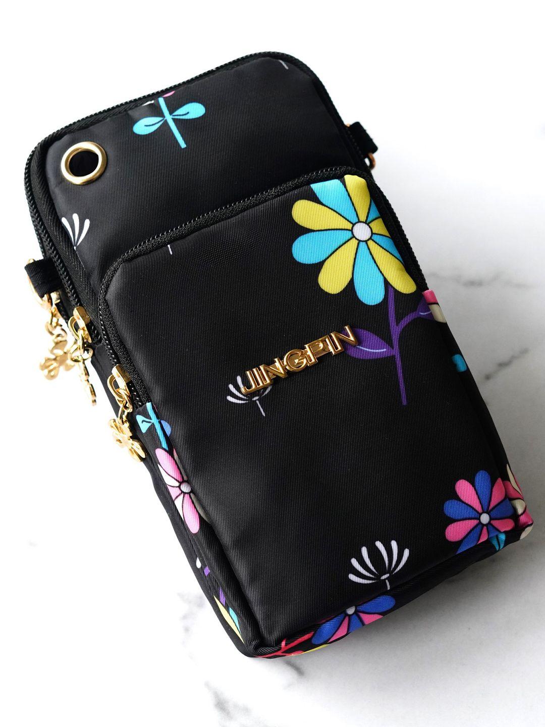 diva dale women black floral printed structured phone holder sling bag