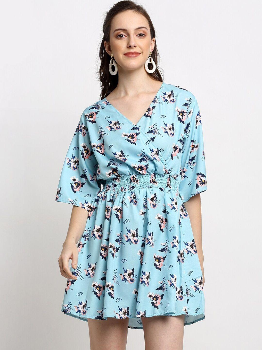 diva walk exclusive blue floral mini fit and flare dress