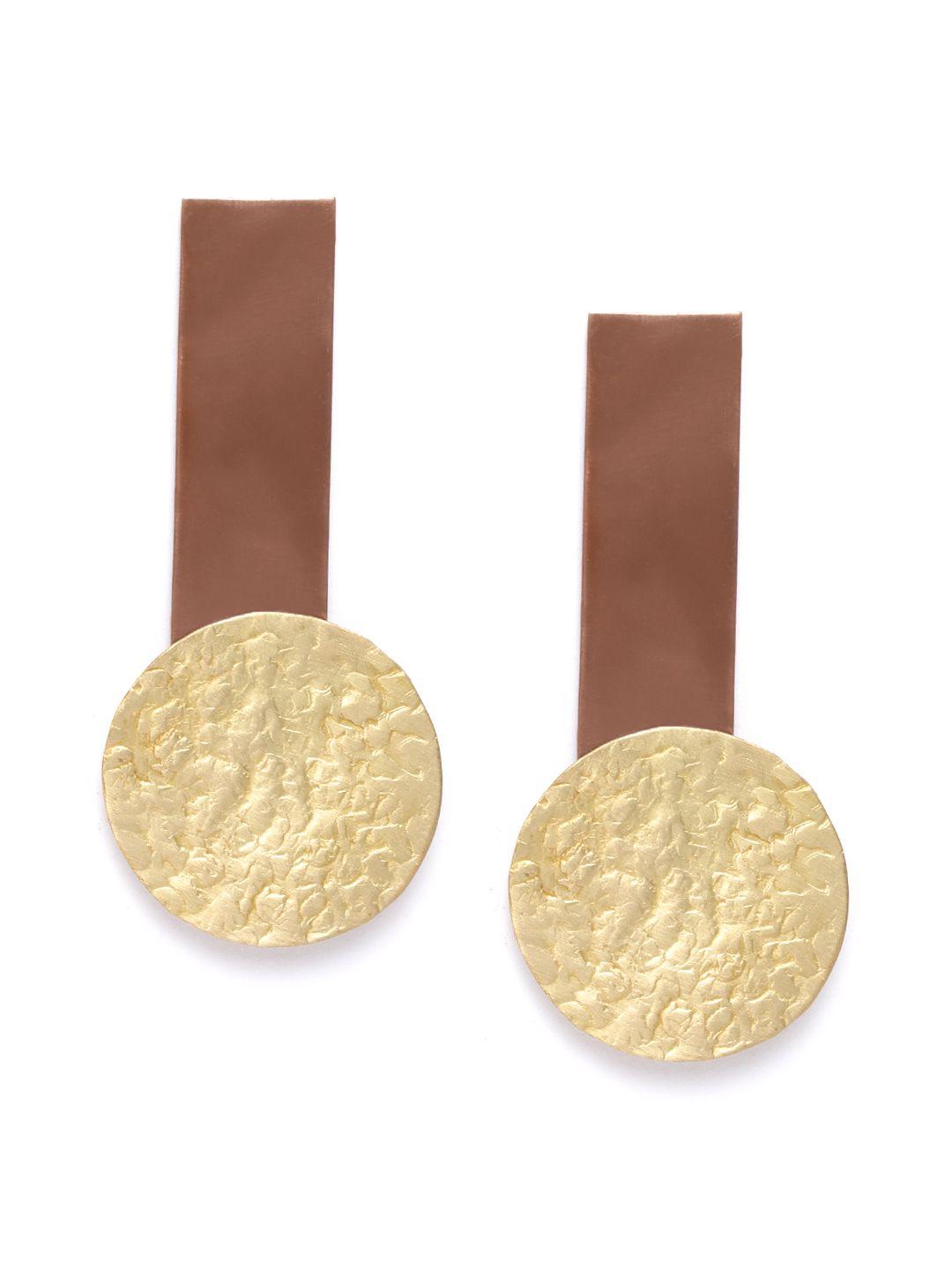 diva walk exclusive brown gold-plated handcrafted geometric drop earrings