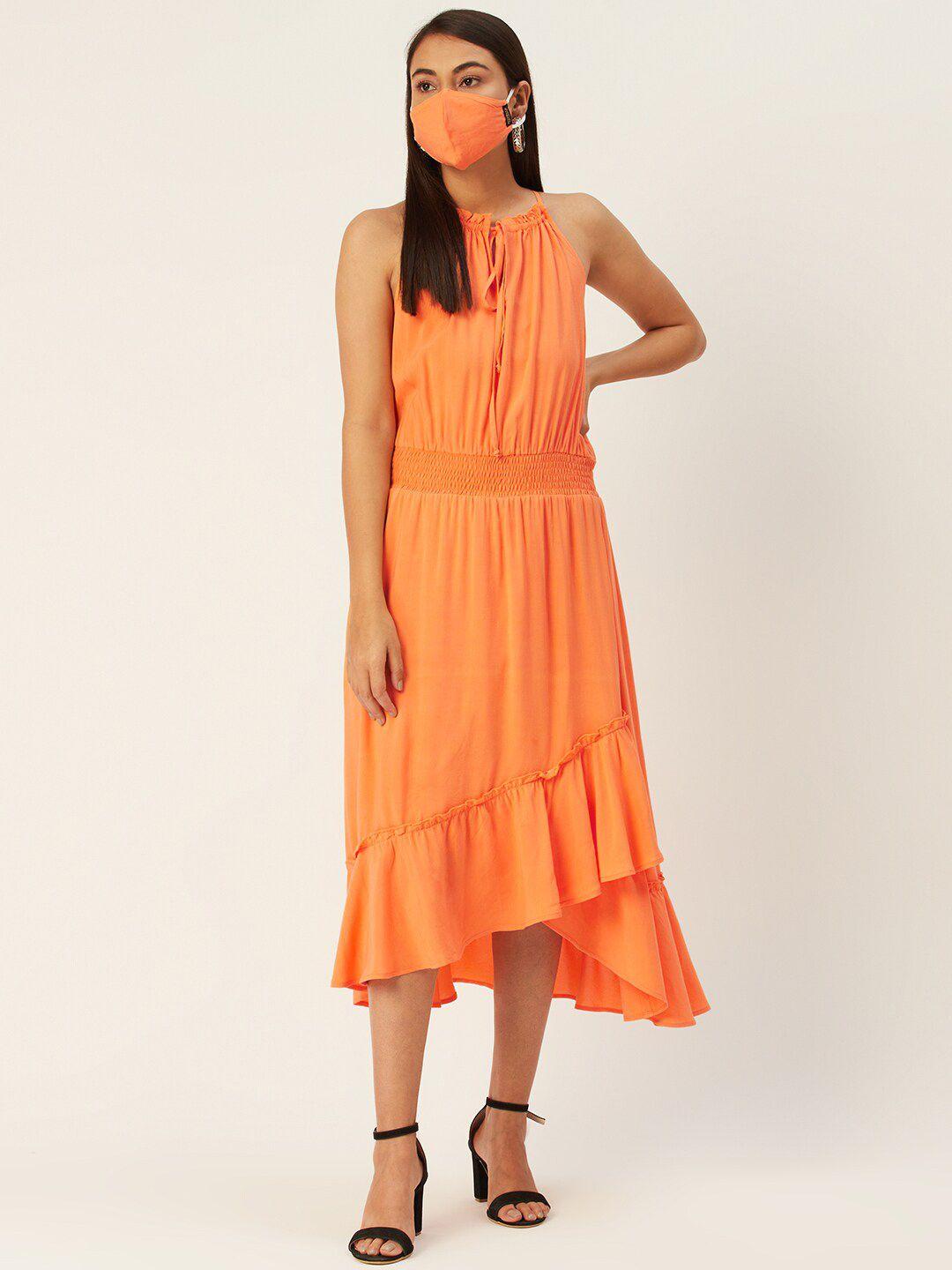 diva walk exclusive orange crepe midi dress