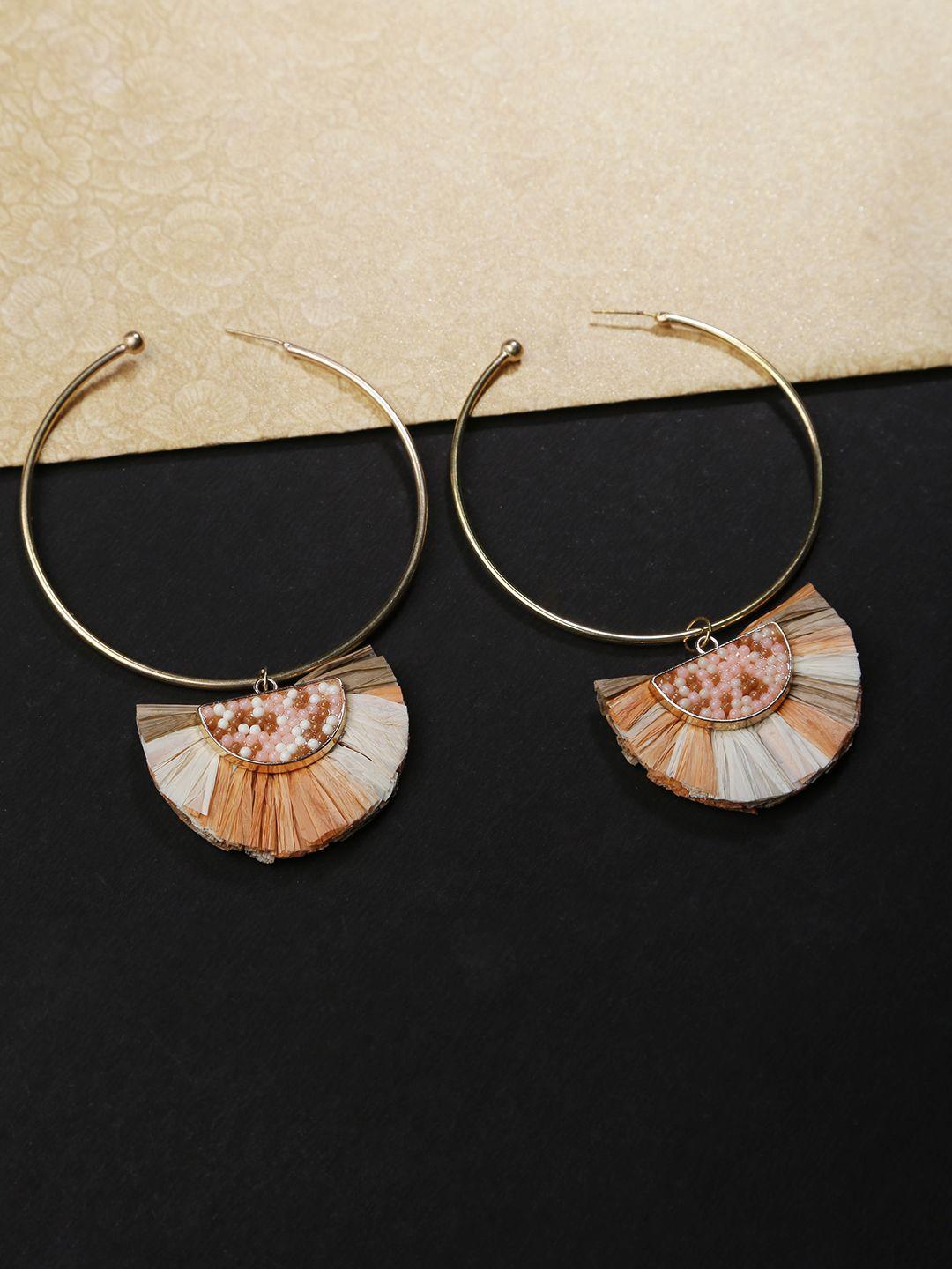 diva walk exclusive peach-coloured gold-plated beaded circular hoop earrings