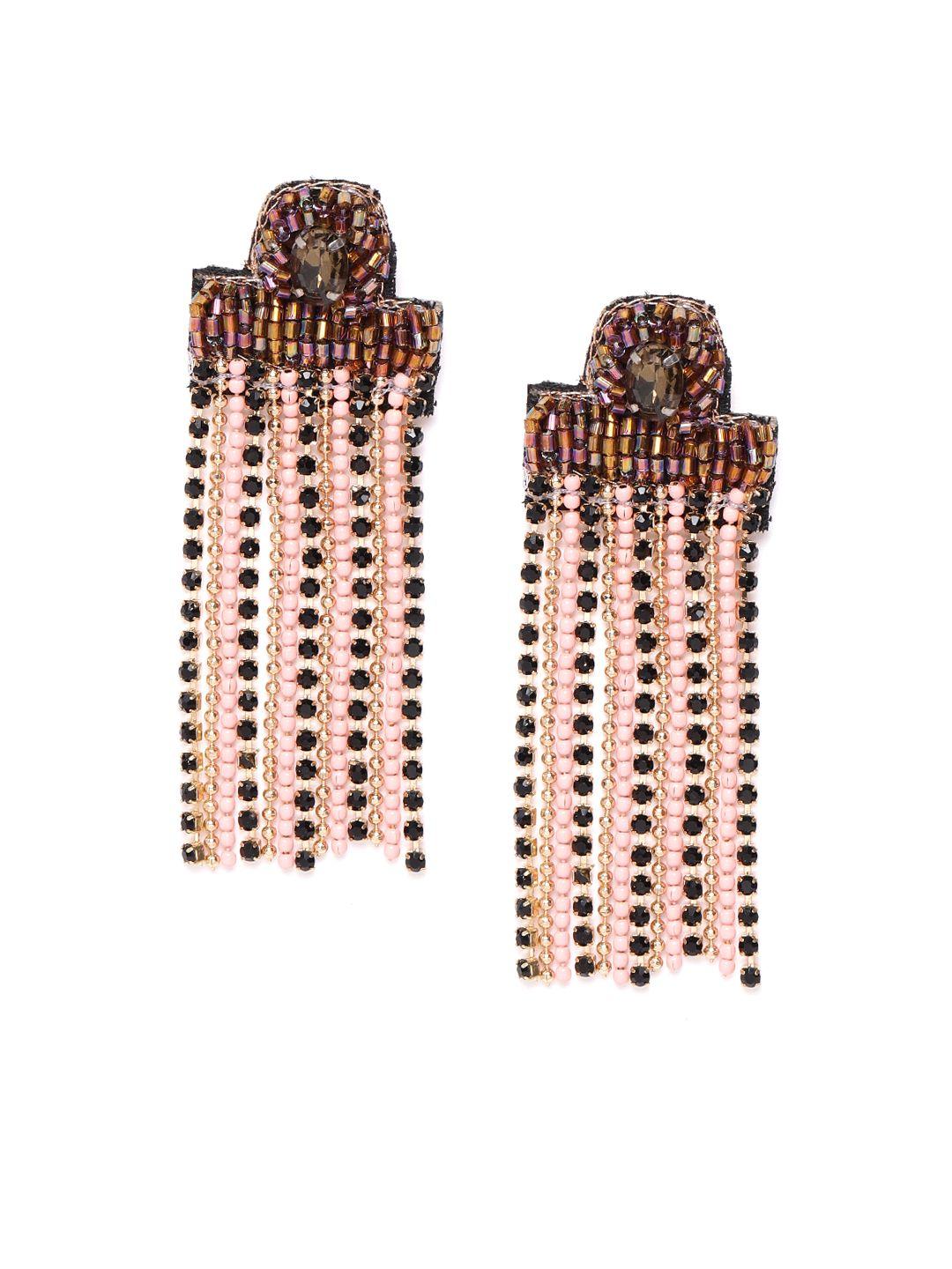 diva walk exclusive pink & black beaded & tassdiva walk exclusived contemporary drop earrings