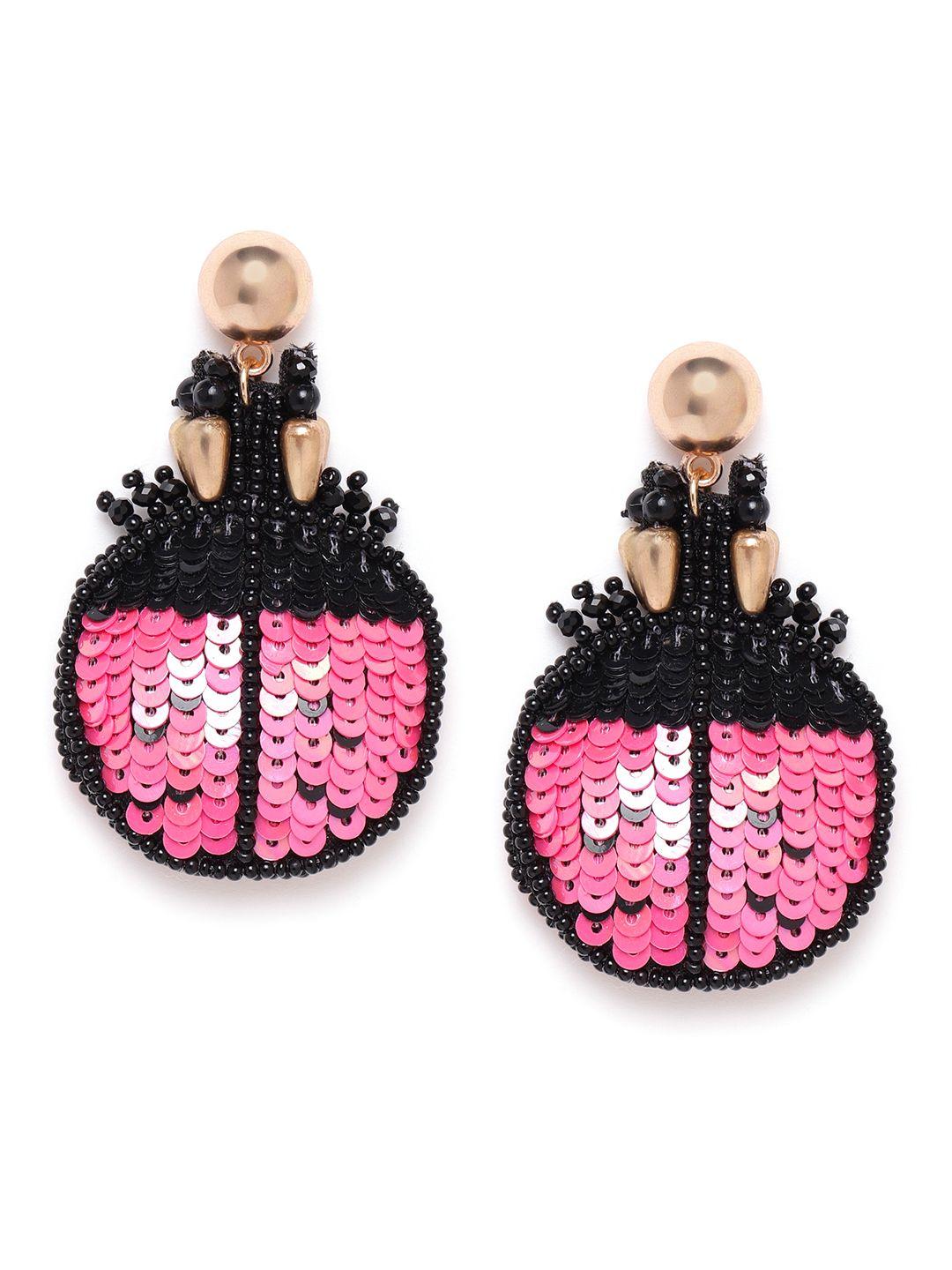 diva walk exclusive pink & black beaded sequinned drop earrings