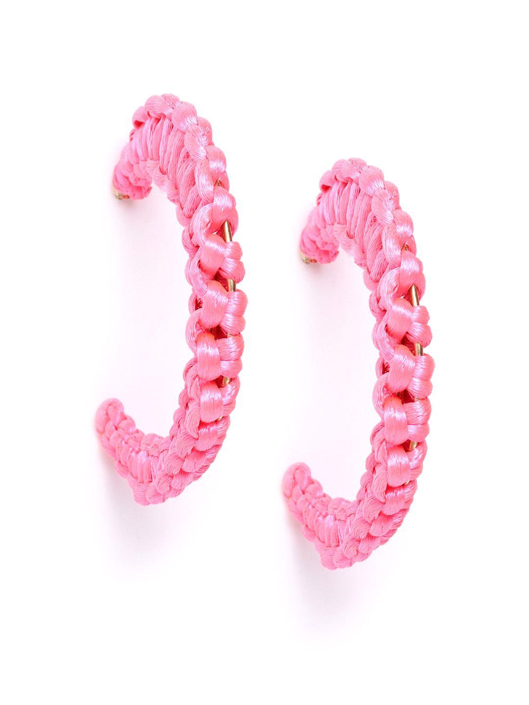 diva walk exclusive pink thread detailed circular half hoop earrings