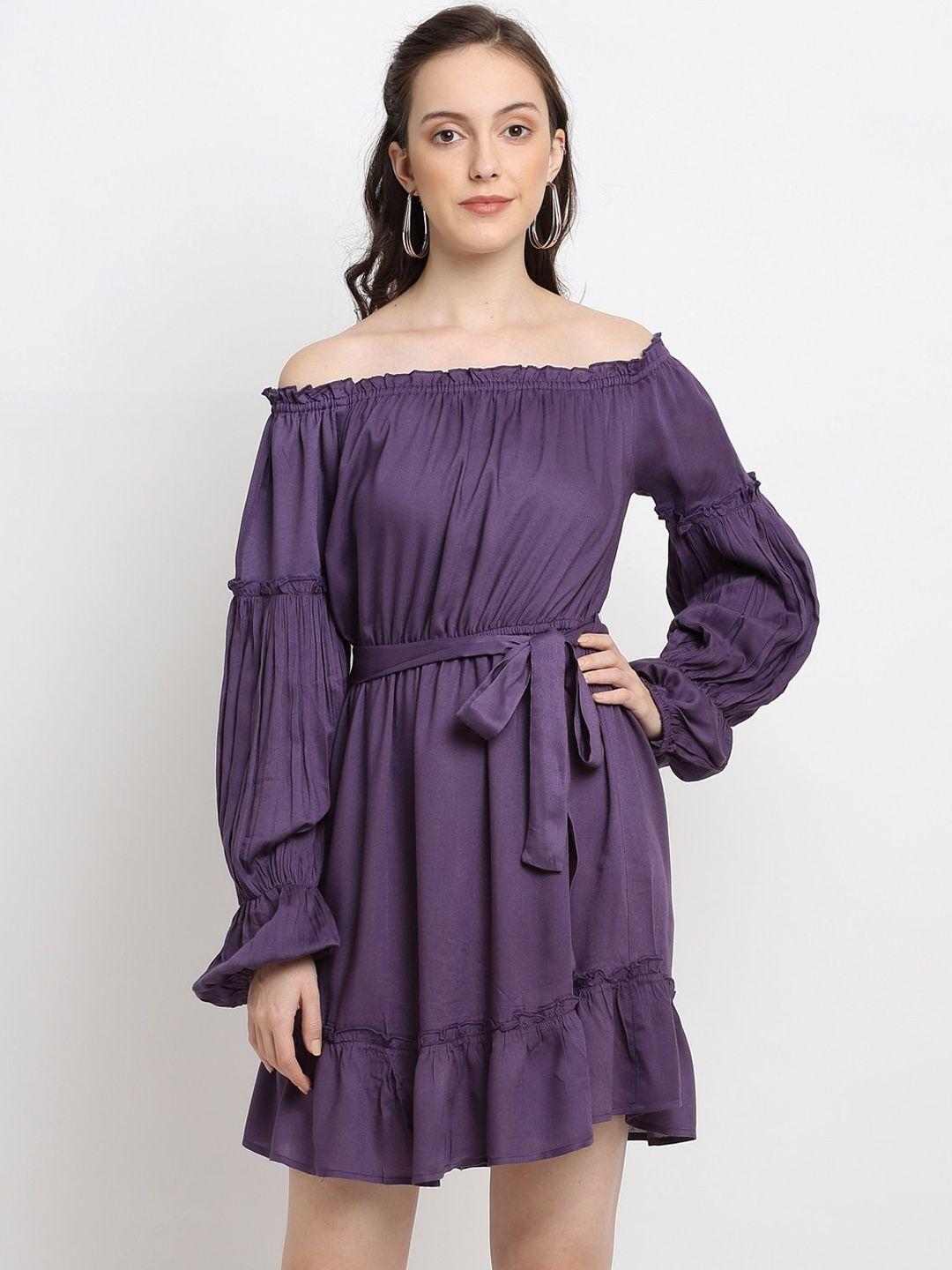 diva walk exclusive purple off-shoulder dress