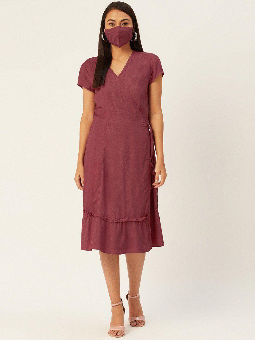 diva walk exclusive purple solid crepe midi dress