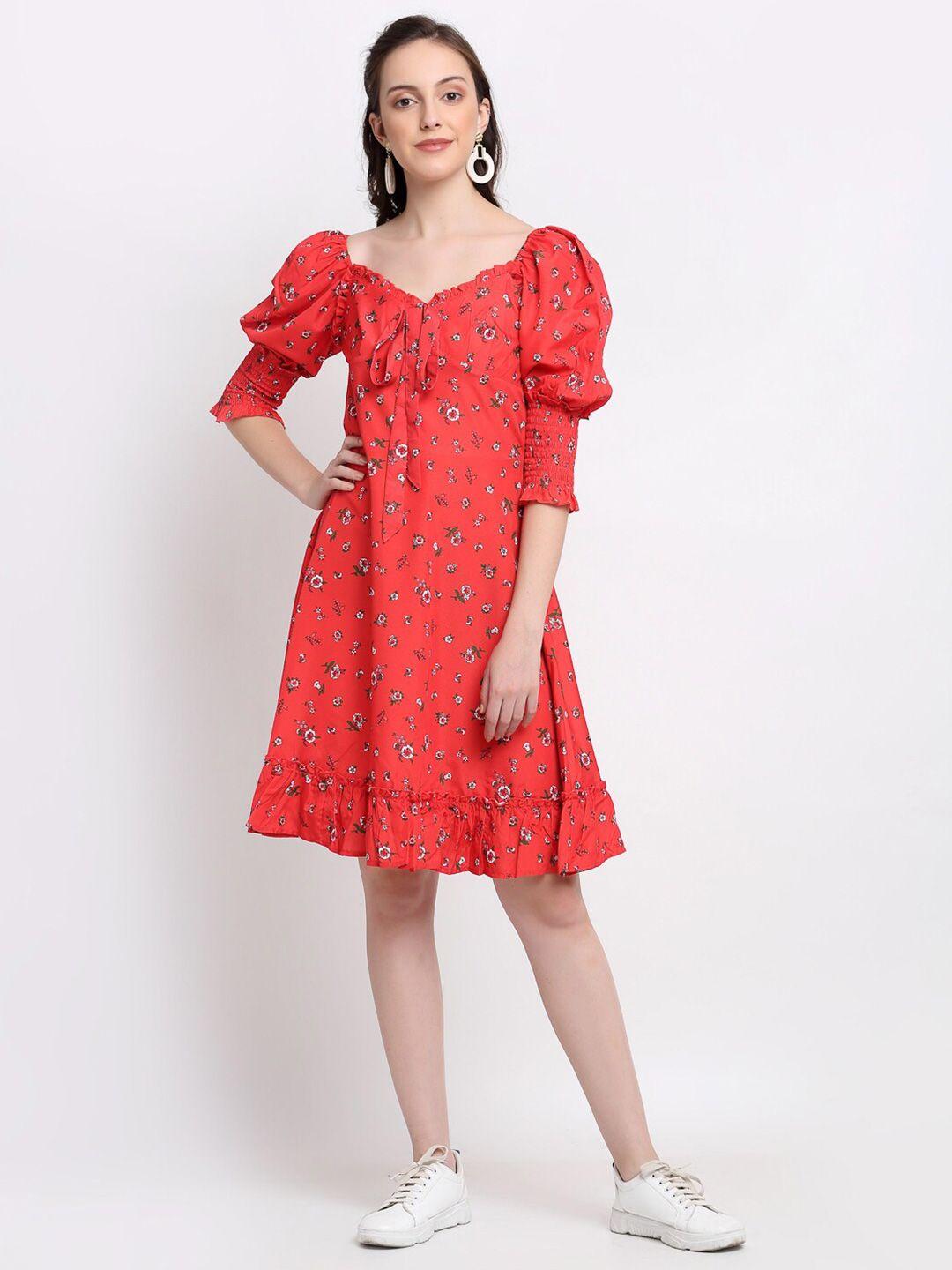 diva walk exclusive red floral tie-up neck dress