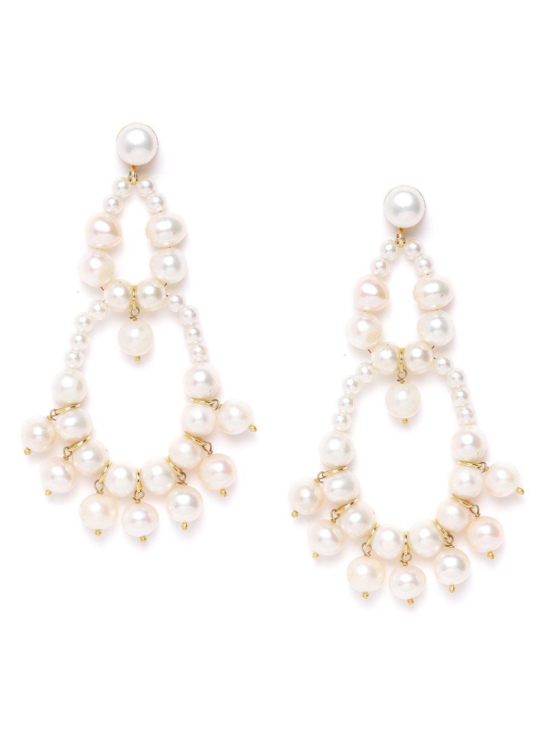 diva walk exclusive white gold-plated beaded contemporary drop earrings