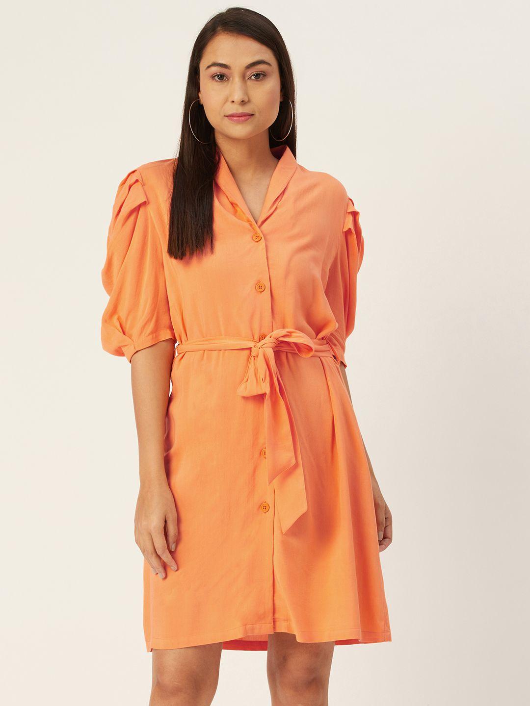 diva walk exclusive women coral orange solid a-line dress with belt