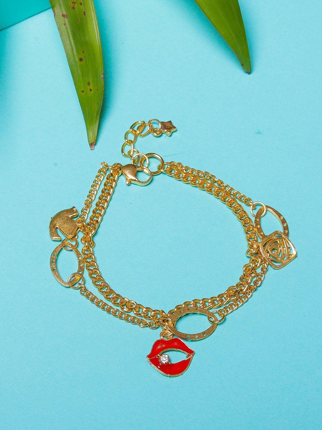 diva walk exclusive women gold-plated & red brass multistrand bracelet