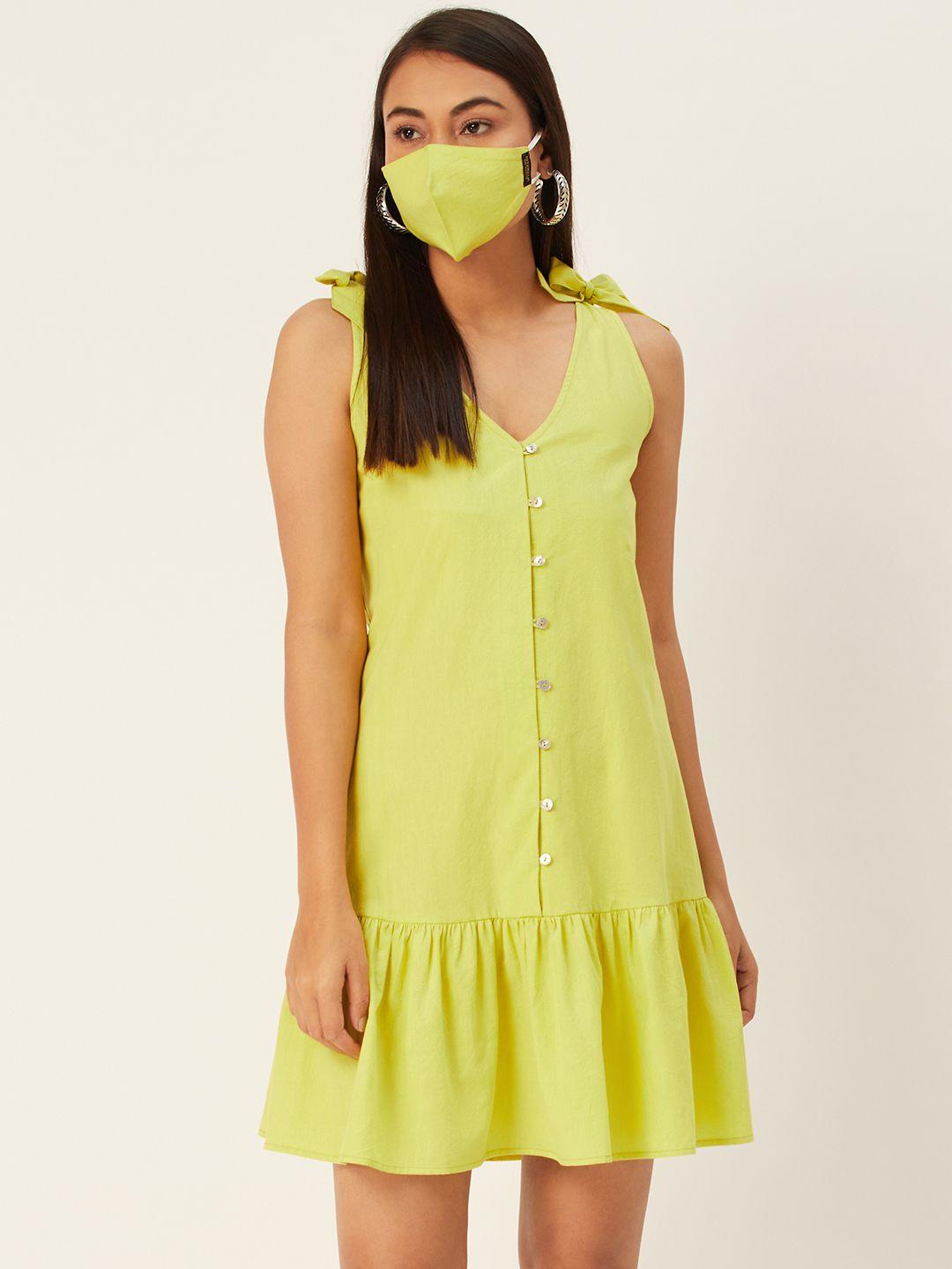 diva walk exclusive women lime green pure cotton solid drop-waist dress