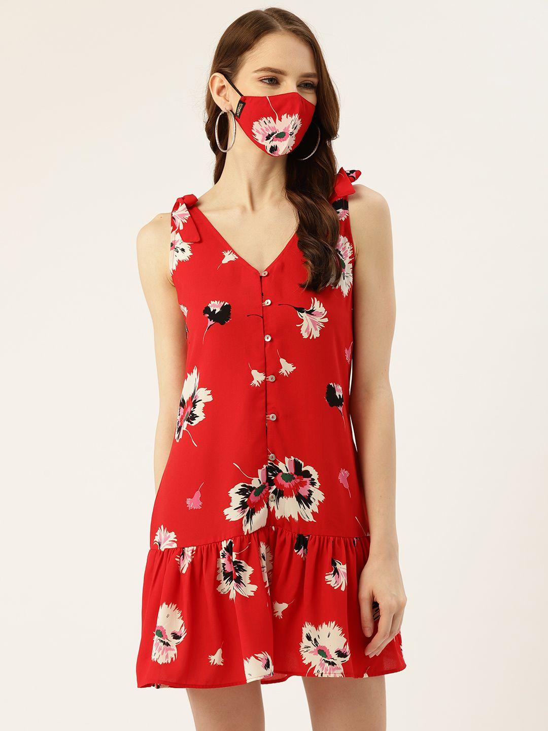 diva walk exclusive women red floral printed drop-waist dress