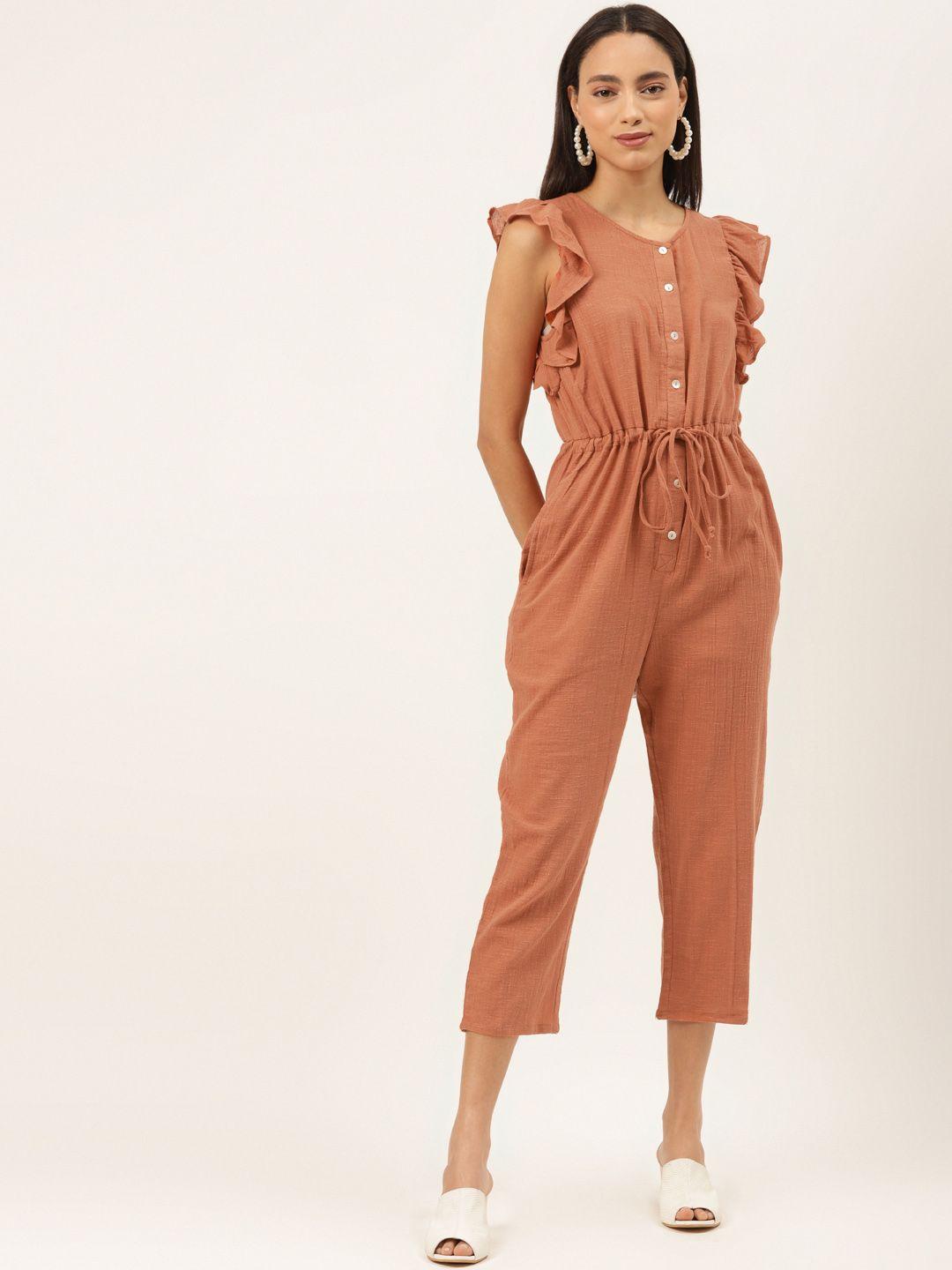 diva walk exclusive women rust red cotton solid capri jumpsuit