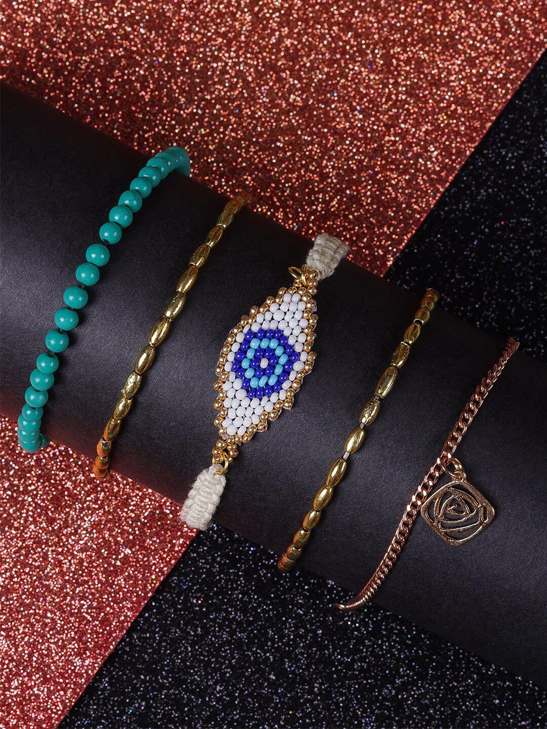 diva walk exclusive women set of 5 gold-toned & blue bracelet