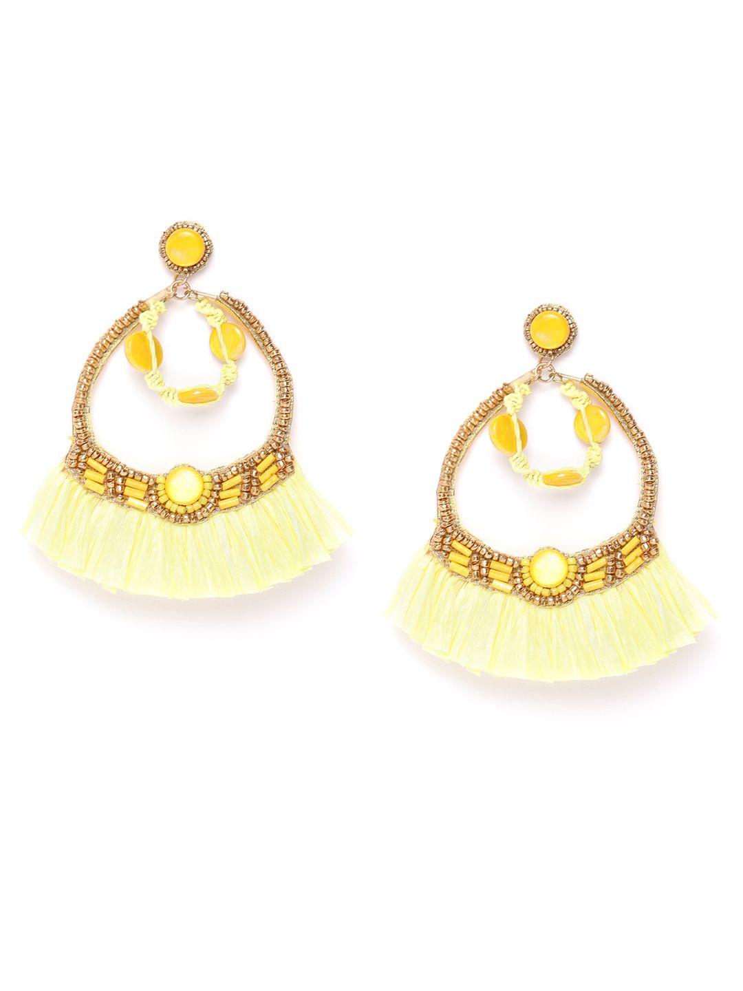 diva walk exclusive yellow & gold-toned beaded contemporary drop earrings
