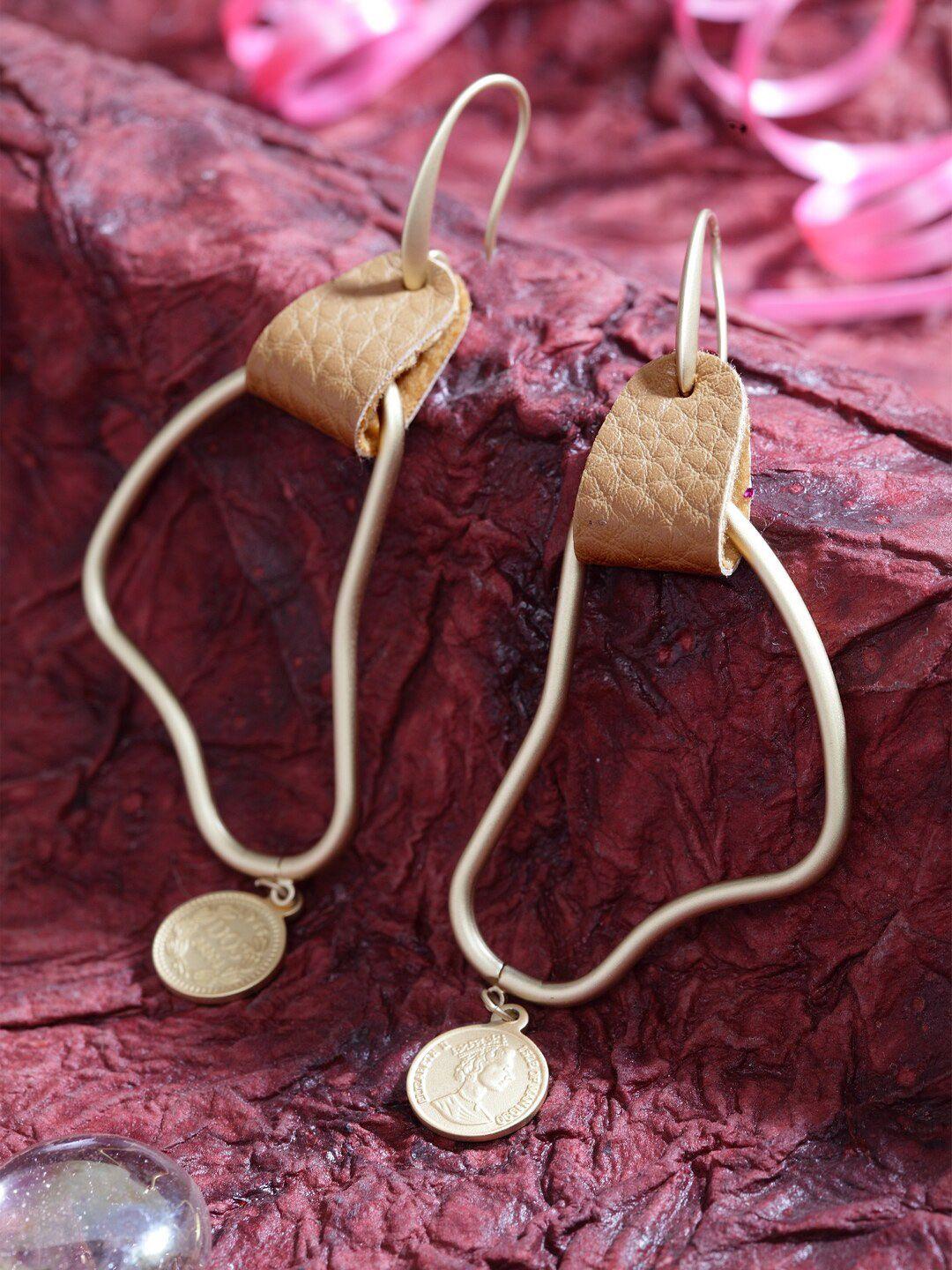 diva walk gold-plated & brown handcrafted contemporary drop earrings