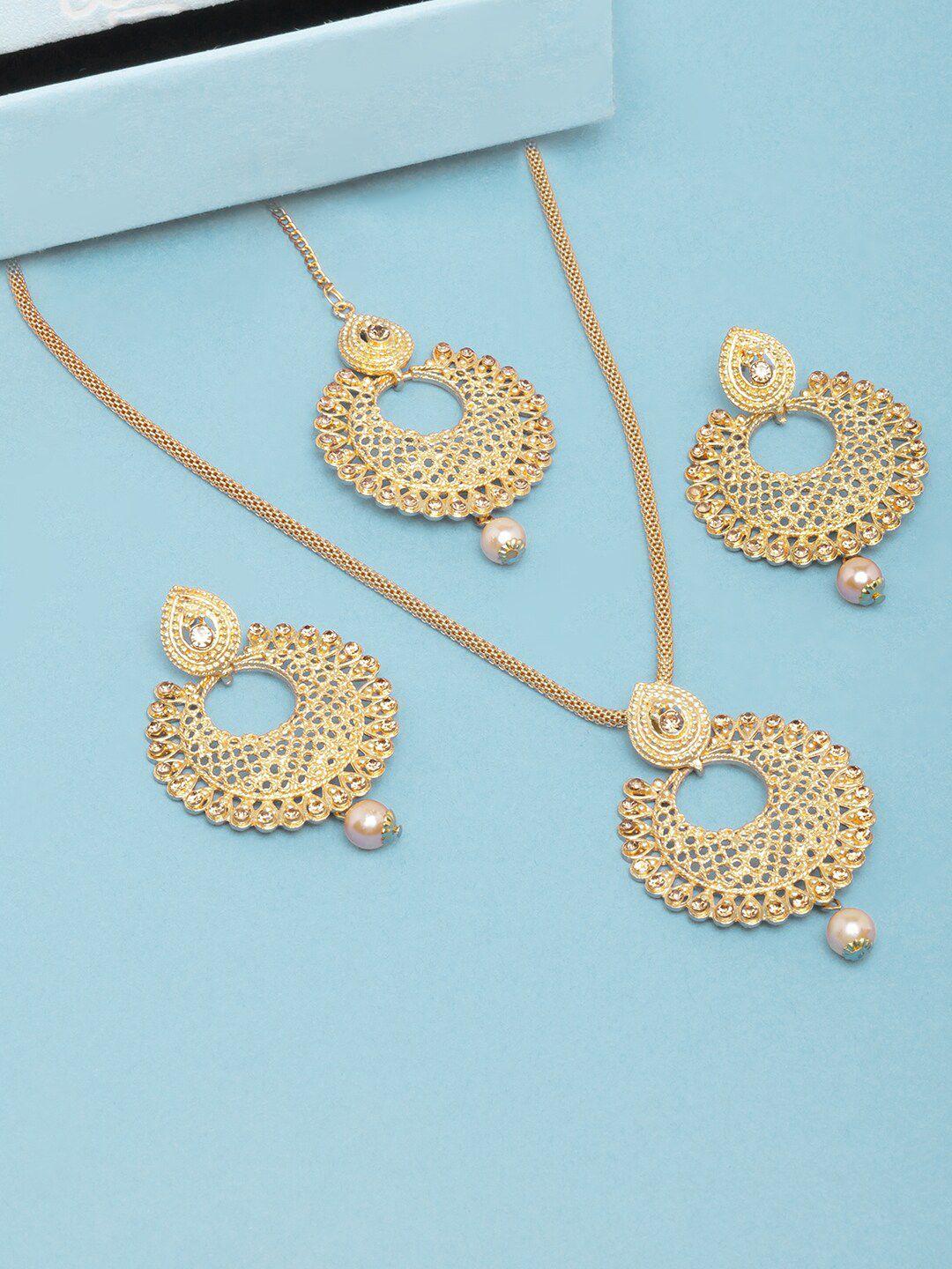 diva walk gold-plated kundan-studded & pearl beaded jewellery set