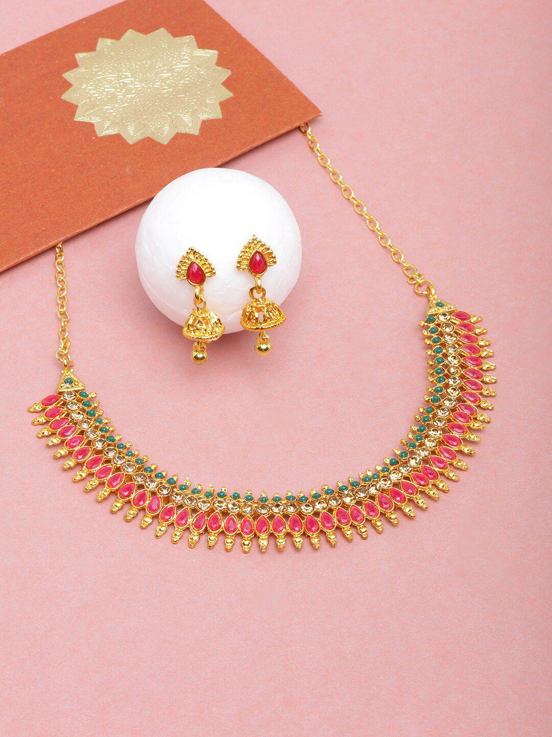 diva walk gold-plated stones studded jewellery set