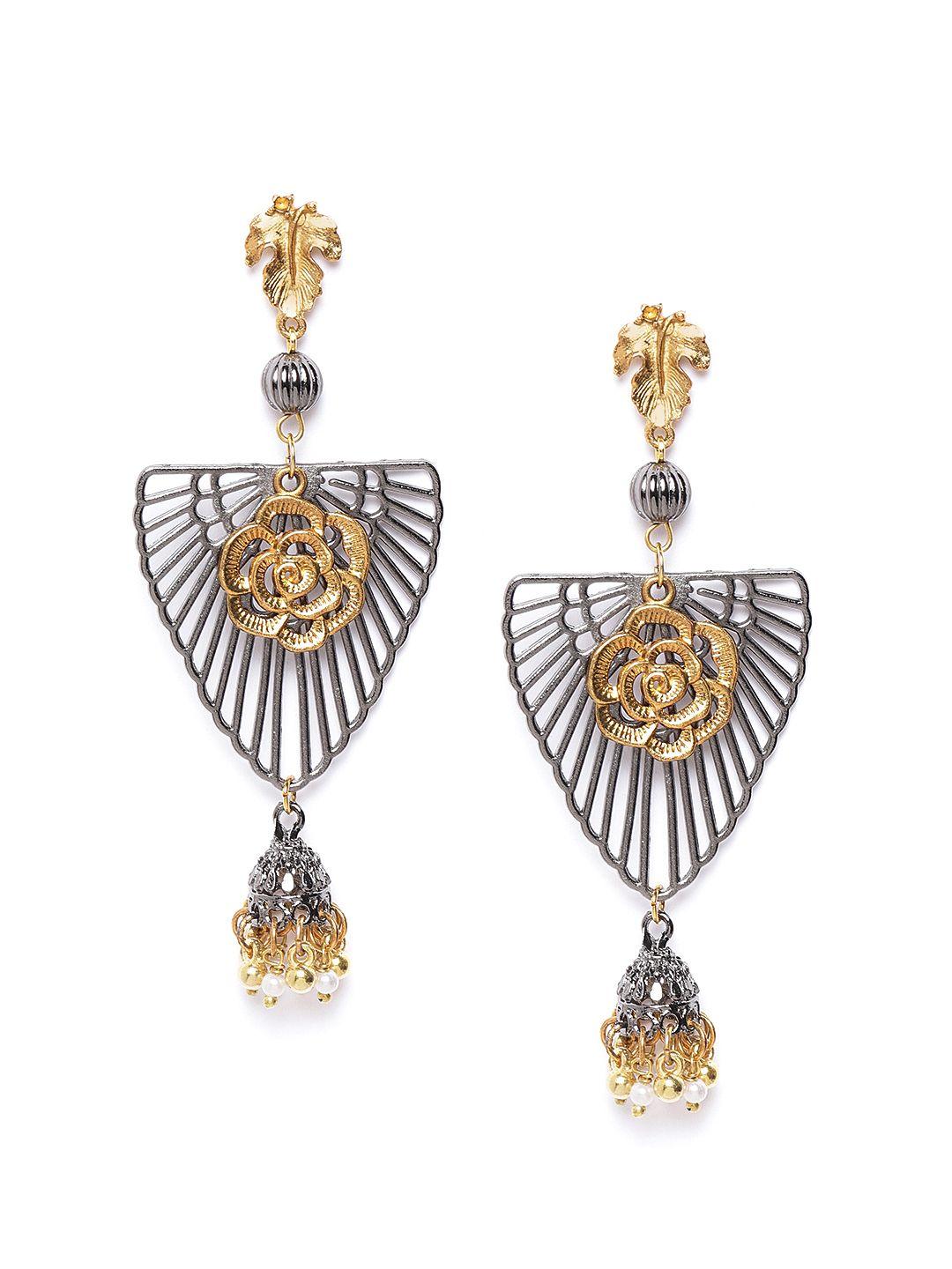 diva walk oxidised silver-toned & gold-toned handcrafted classic drop earrings