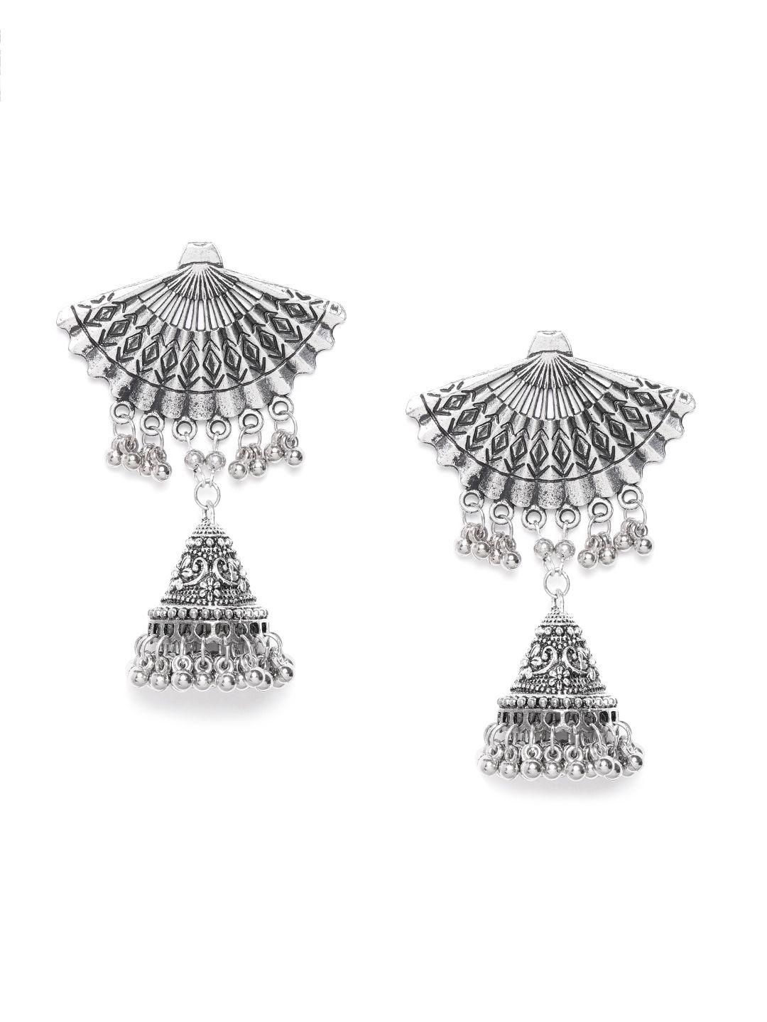 diva walk oxidised silver-toned handcrafted dome shaped jhumkas