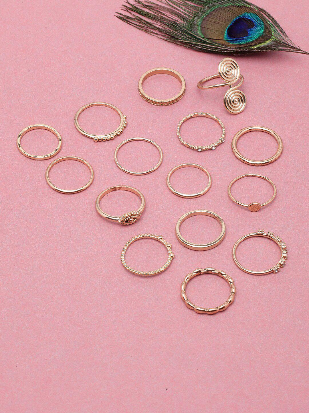 diva walk set of 15 gold-plated cz studded finger rings