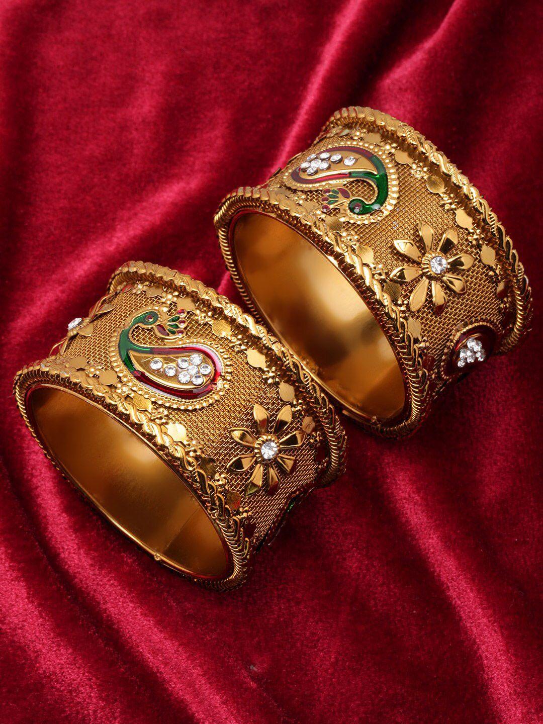 diva walk set of 2 gold-plated cz studded enamelled bangles
