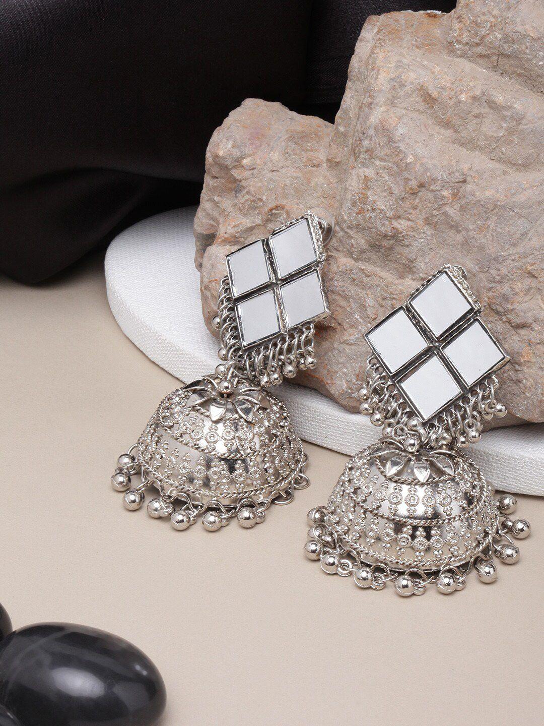 diva walk silver-plated contemporary jhumkas earrings