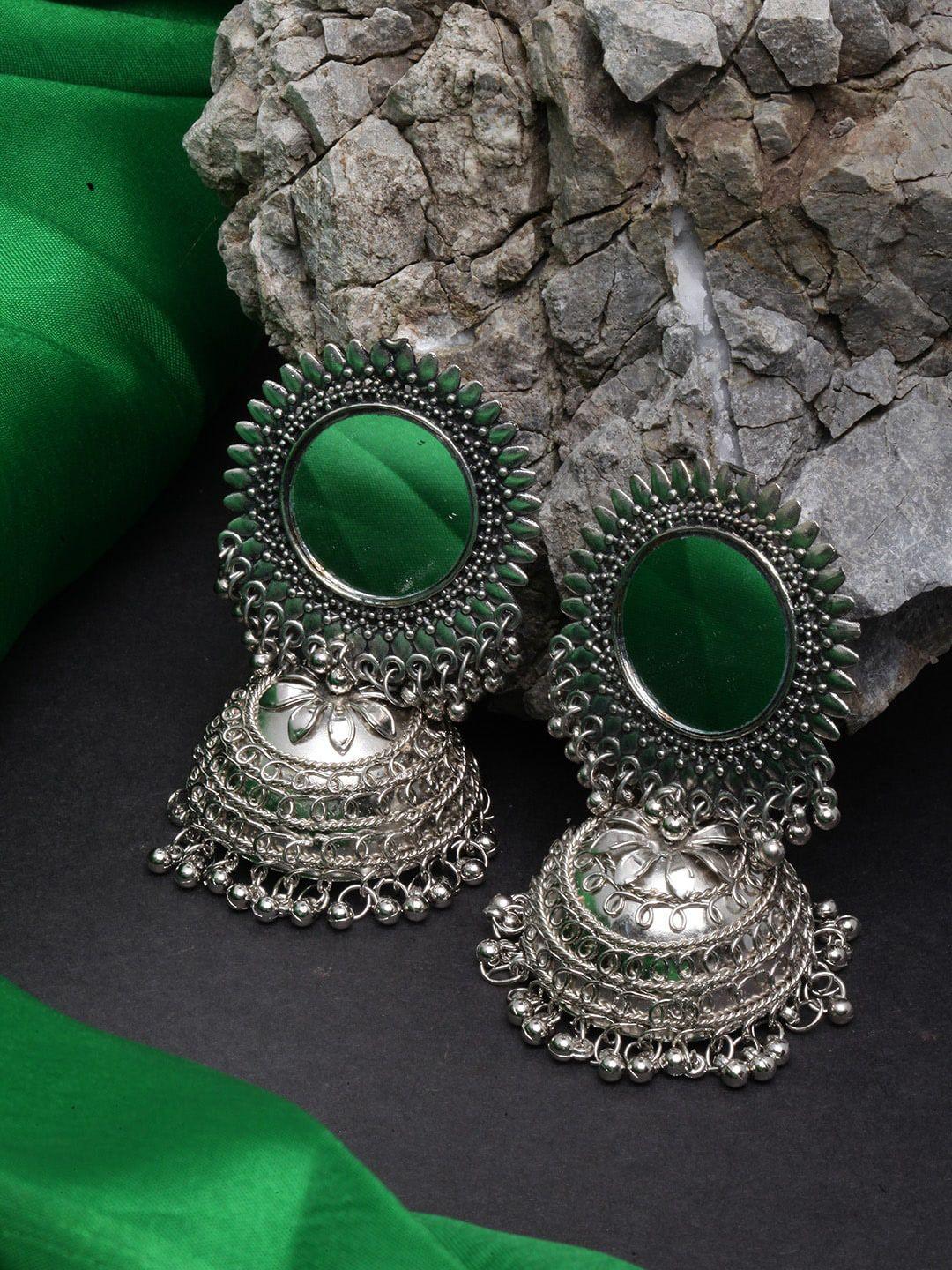 diva walk silver-plated dome shaped jhumkas earrings