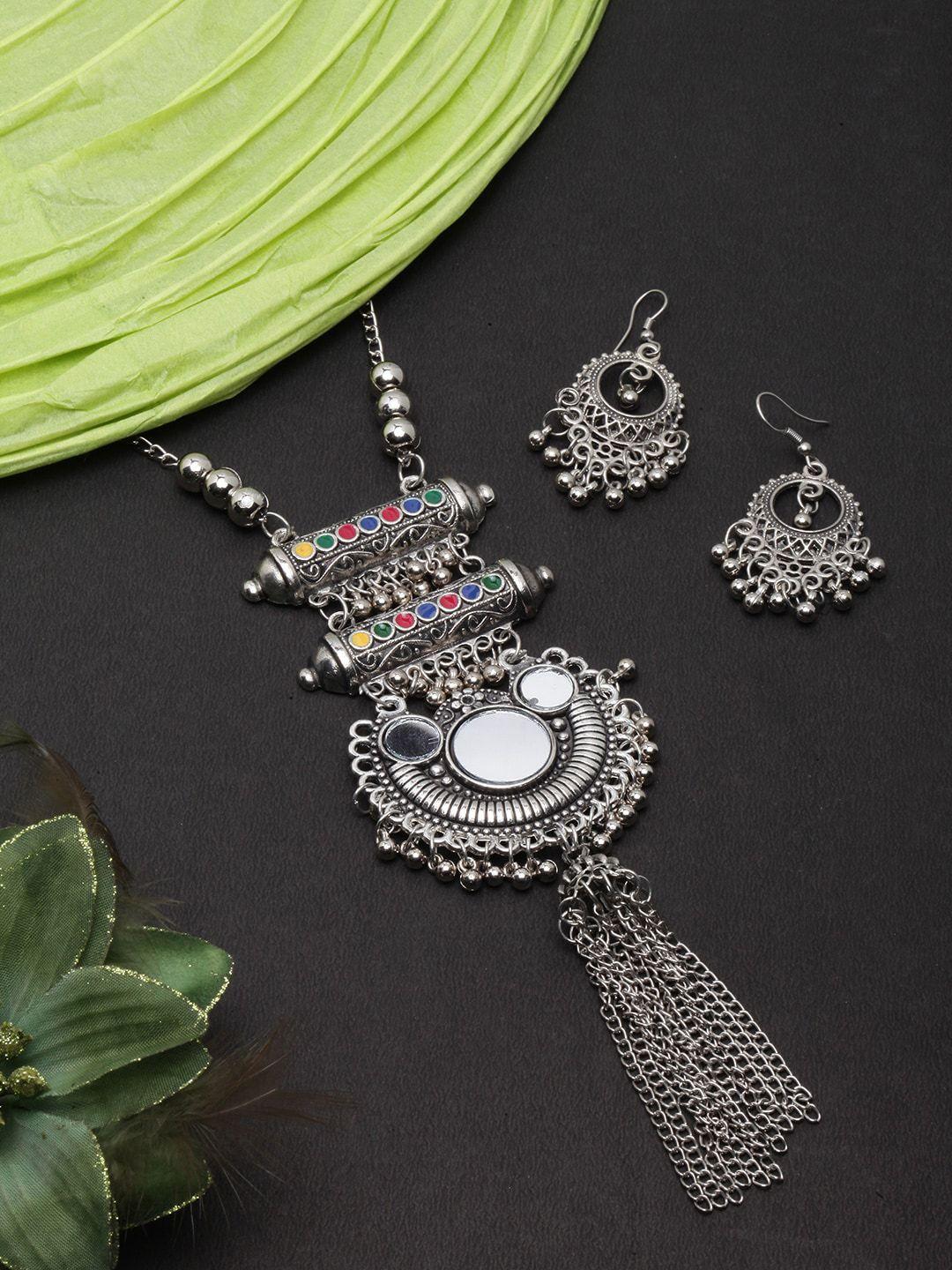 diva walk silver-plated mirror-studded jewellery set