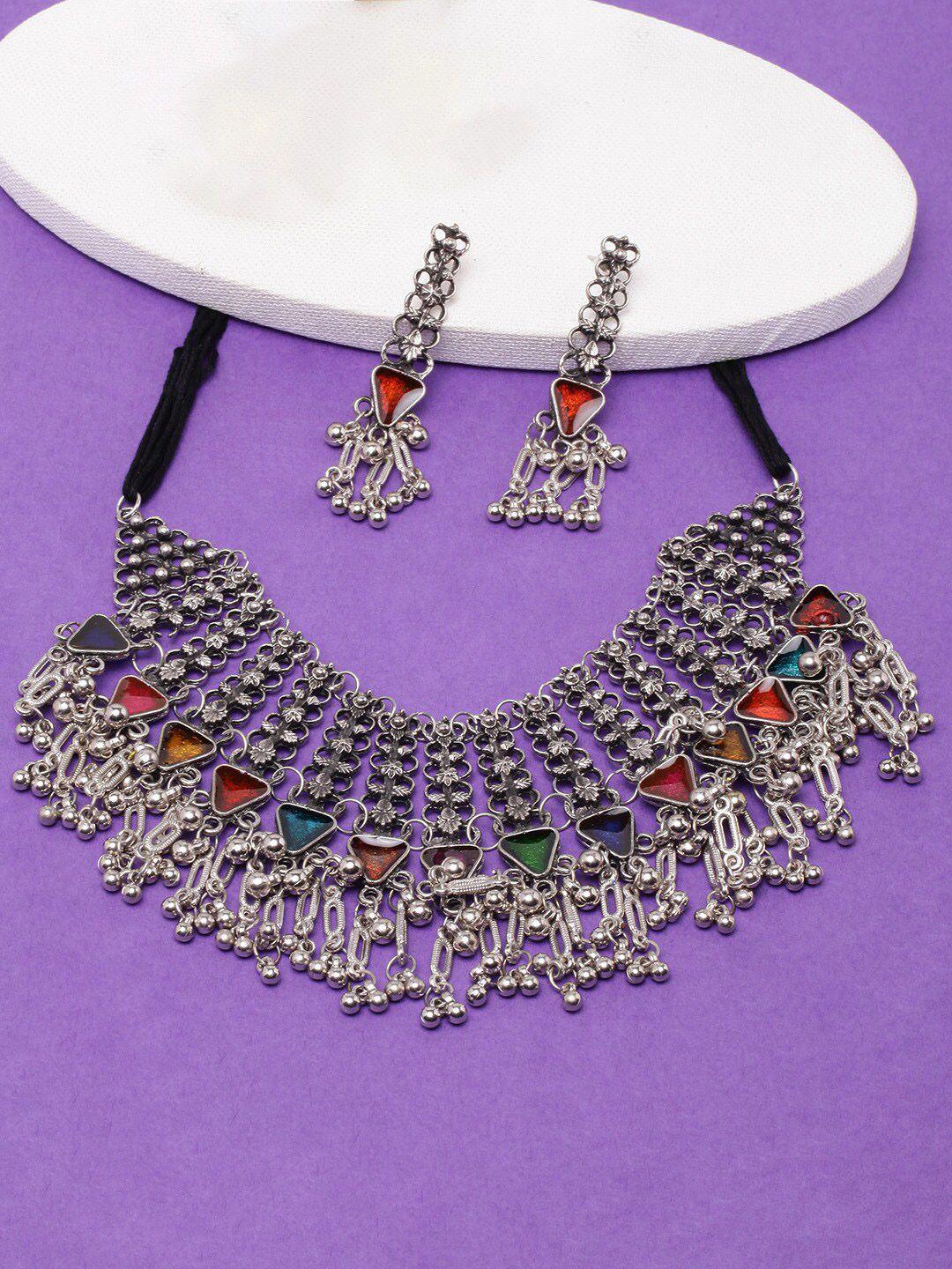 diva walk silver-plated stone-studded jewellery set