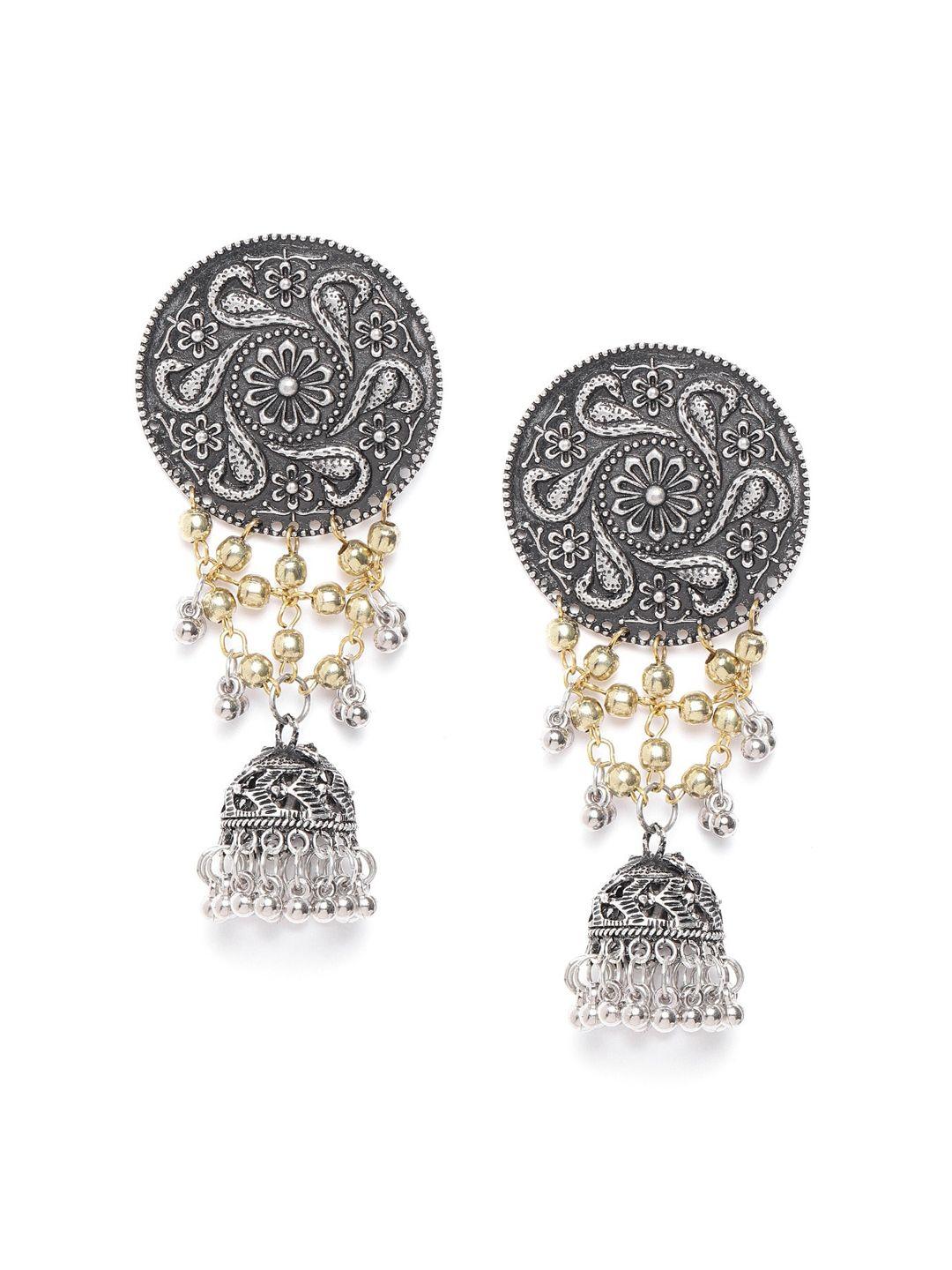 diva walk silver-toned contemporary jhumkas earrings