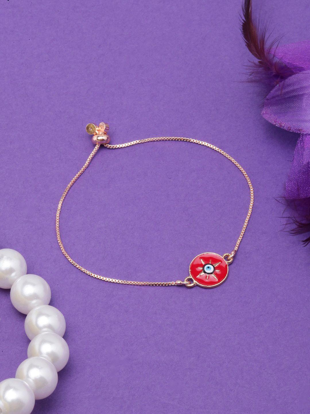 diva walk women rose gold-plated evil eye enamelled charm bracelet