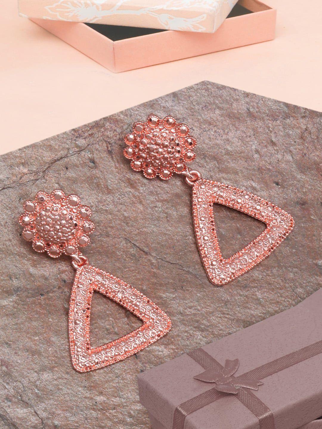 diva walk women rose-gold triangular drop earrings