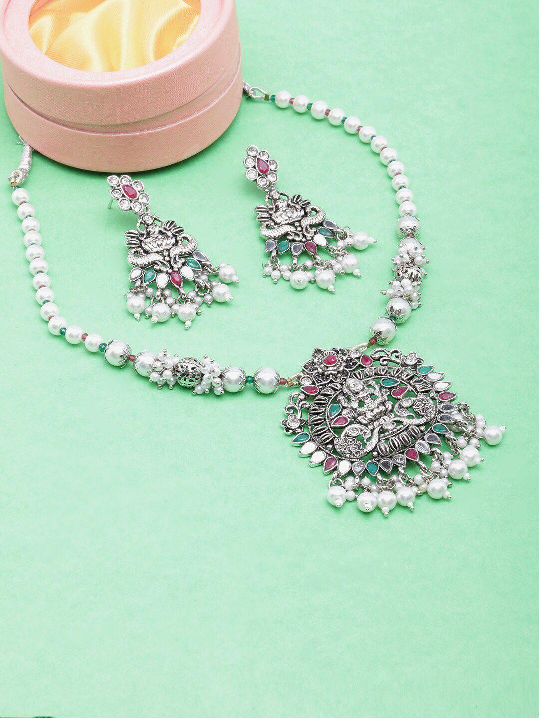 diva walk women silver-plated stones studded jewellery set