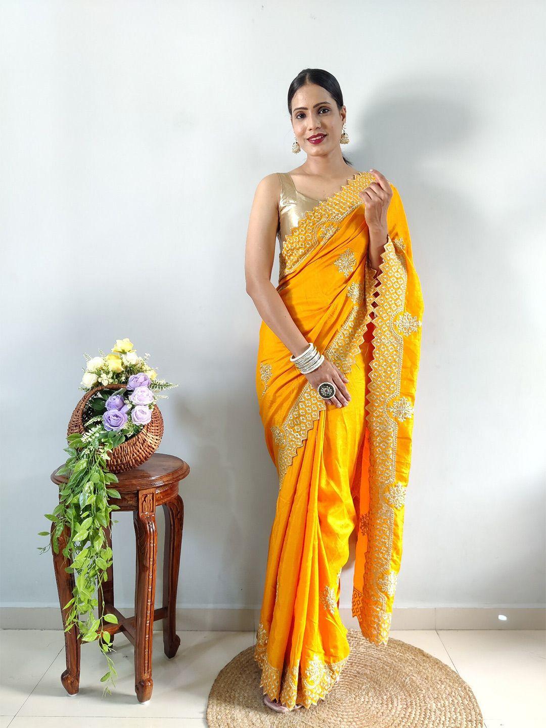divastri ethnic motifs embroidered pure georgette ready to wear saree