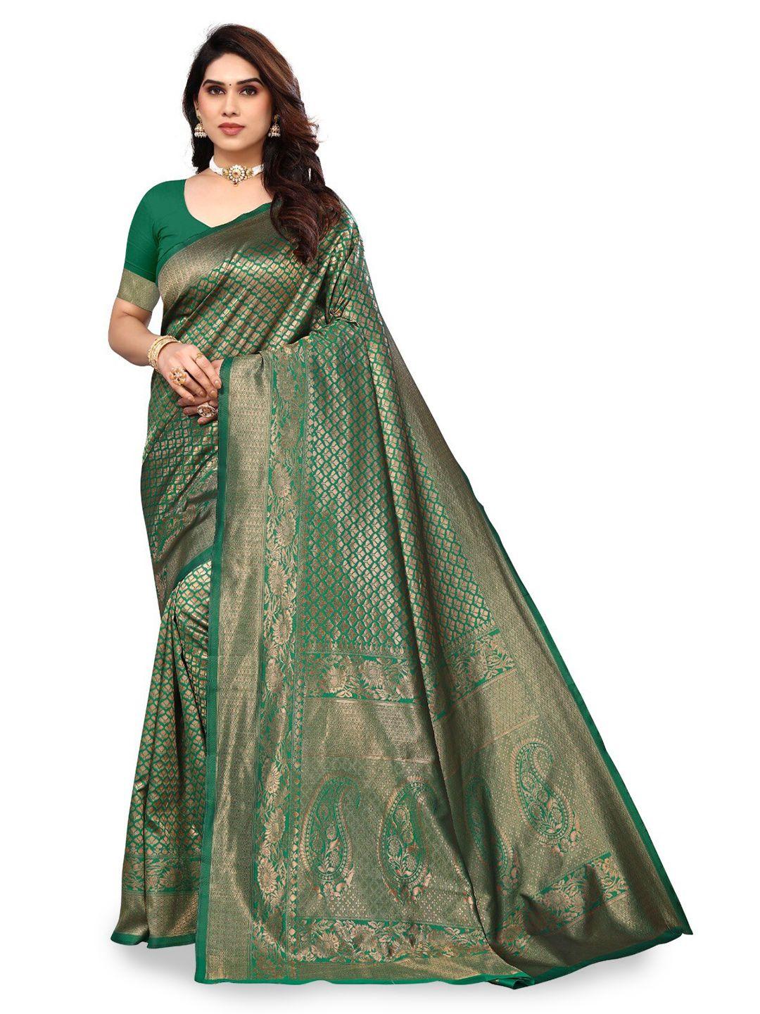 divastri green & copper-toned ethnic motifs zari silk cotton heavy work banarasi saree