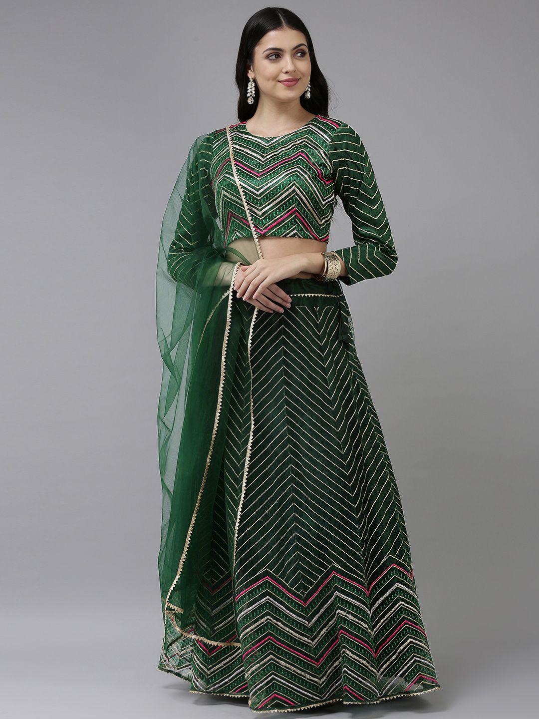 divastri green embroidered ready to wear lehenga & unstitched blouse with dupatta