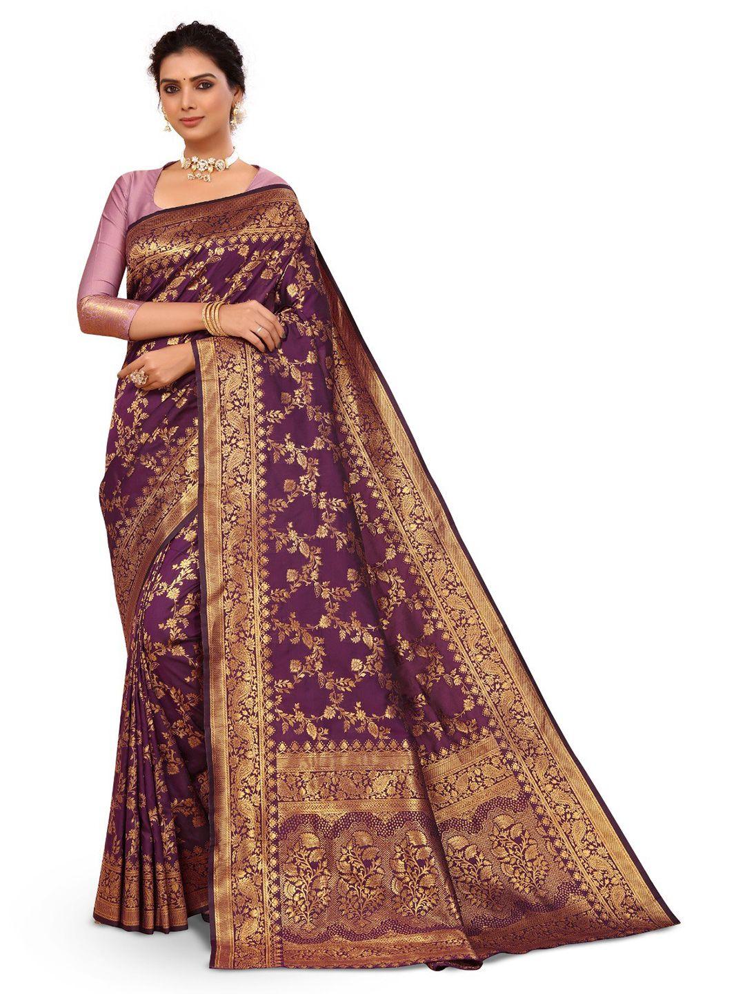 divastri magenta & gold-toned woven design zari silk cotton banarasi saree