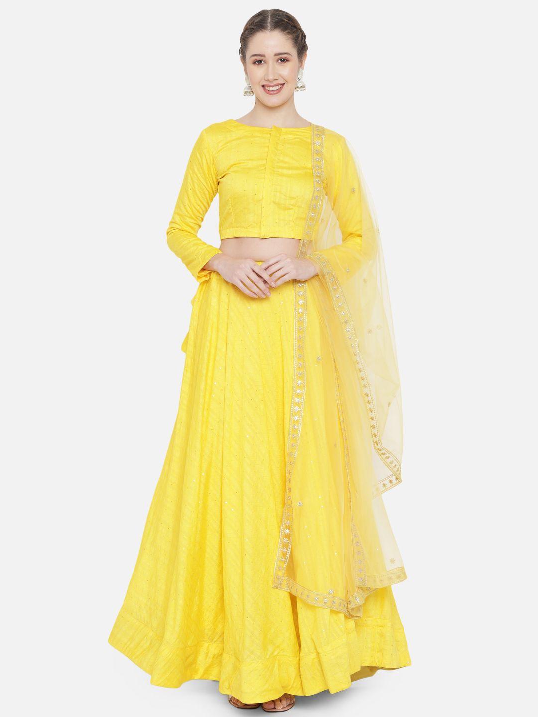 divastri yellow & gold-toned semi-stitched lehenga & unstitched blouse with dupatta