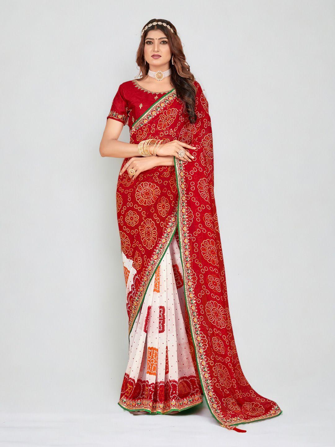 divastri bandhani printed pure georgette half and half saree