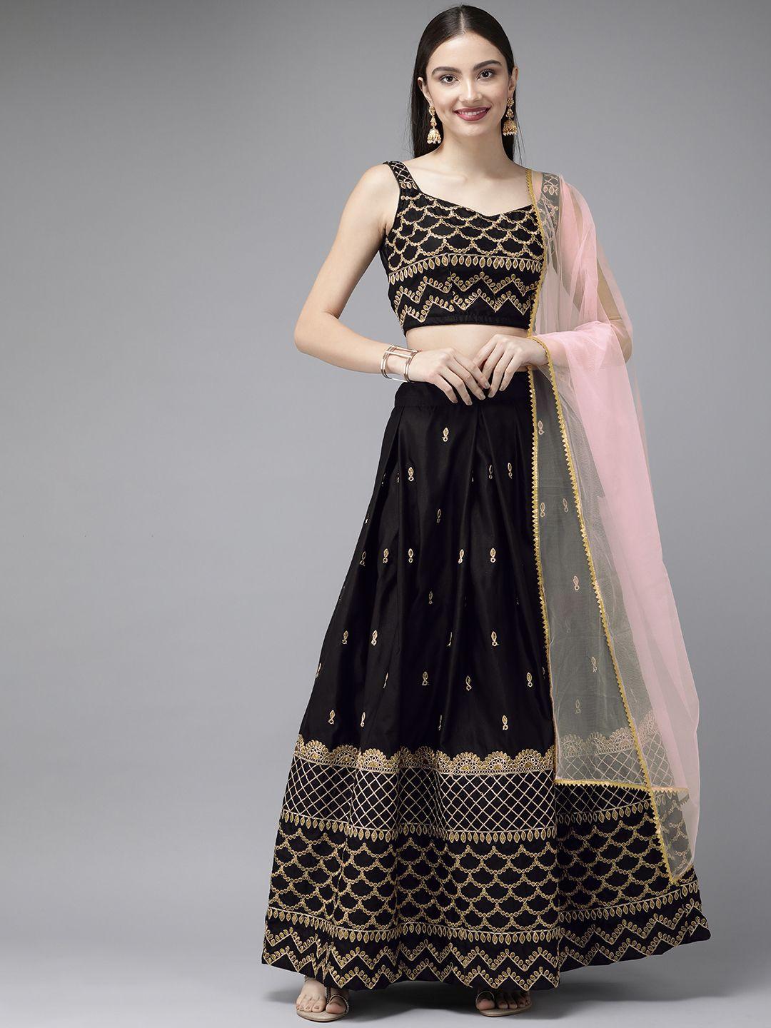 divastri black & golden embroidered ready to wear lehenga & blouse with dupatta