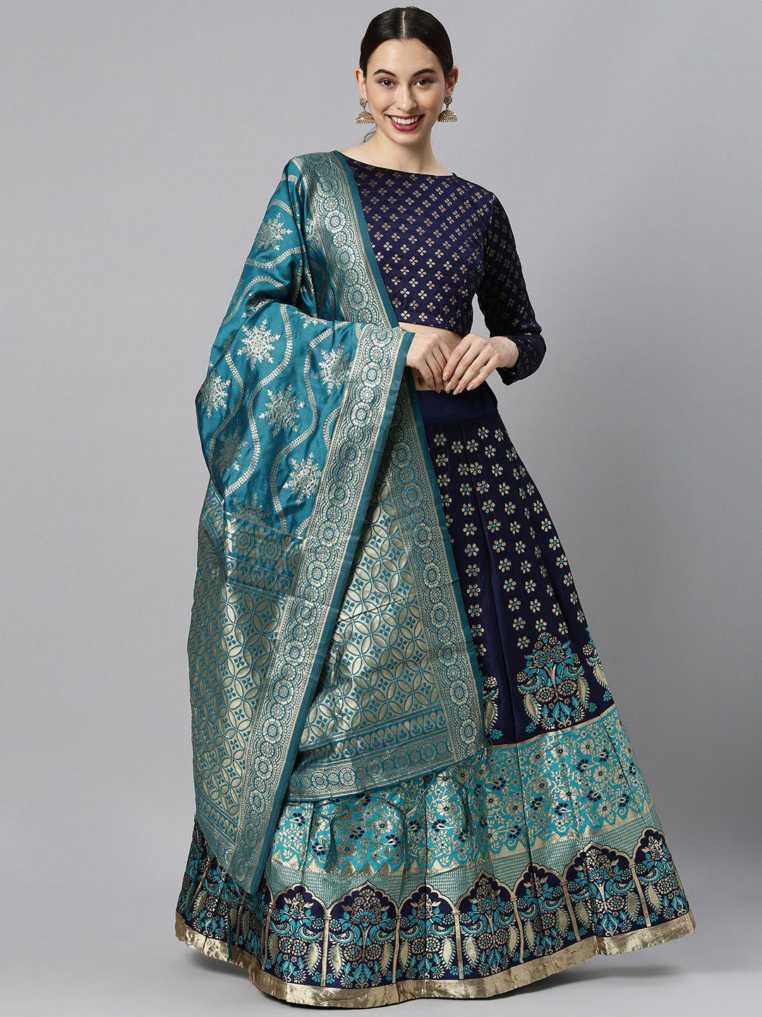 divastri blue & green woven design lehenga choli