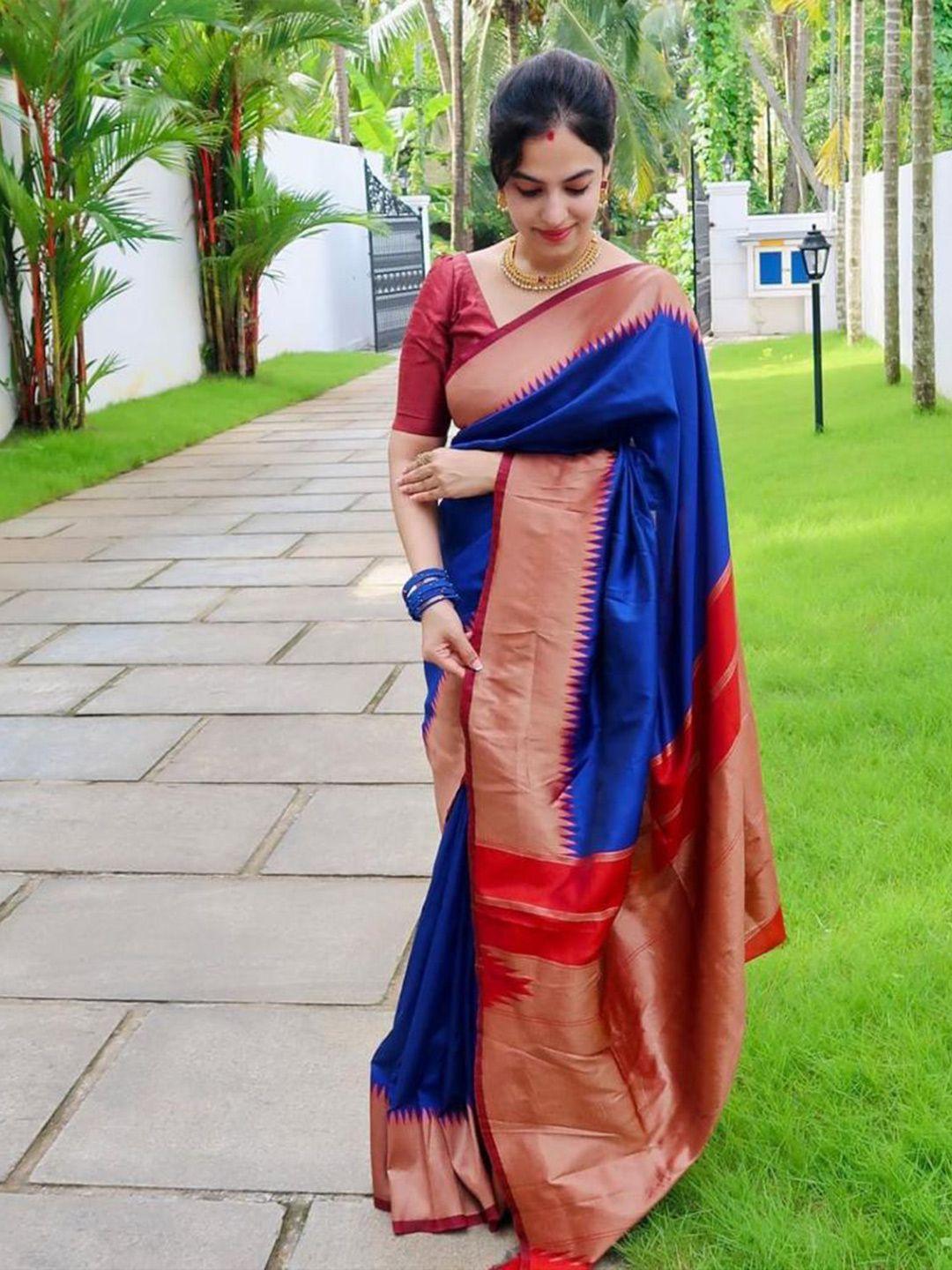 divastri blue & red zari banarasi saree