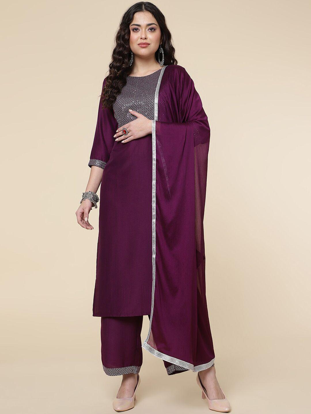 divastri embroidered yoke design sequinned regular kurta with palazzos & dupatta