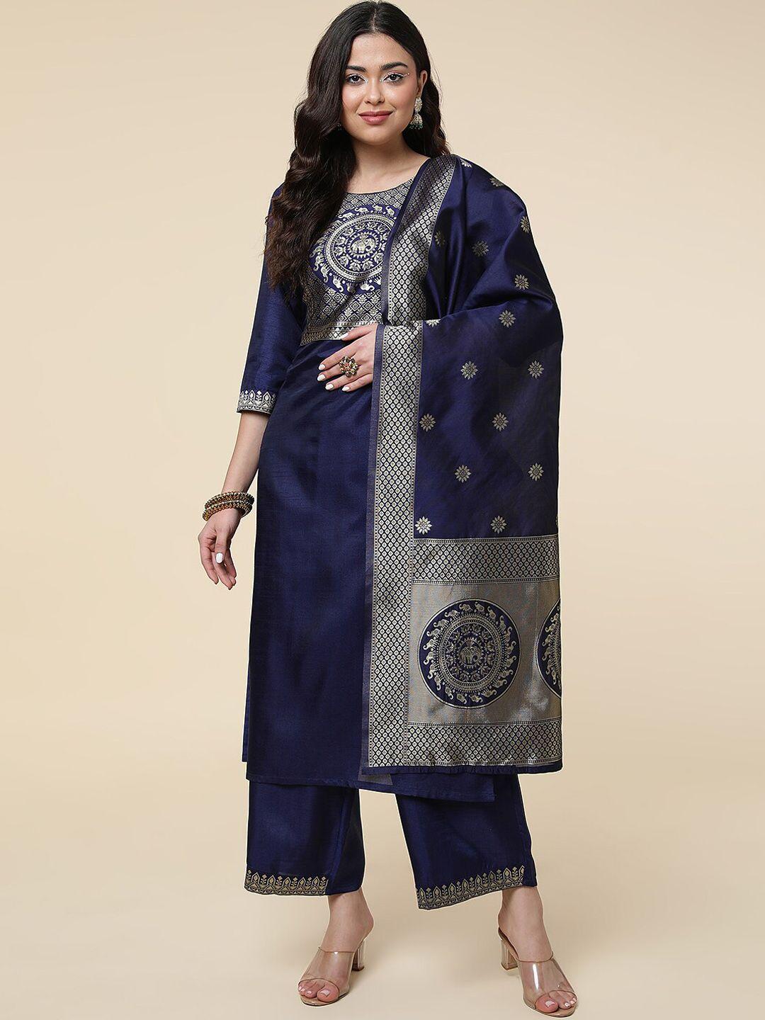 divastri ethnic motif woven design straight kurta & palazzos with dupatta