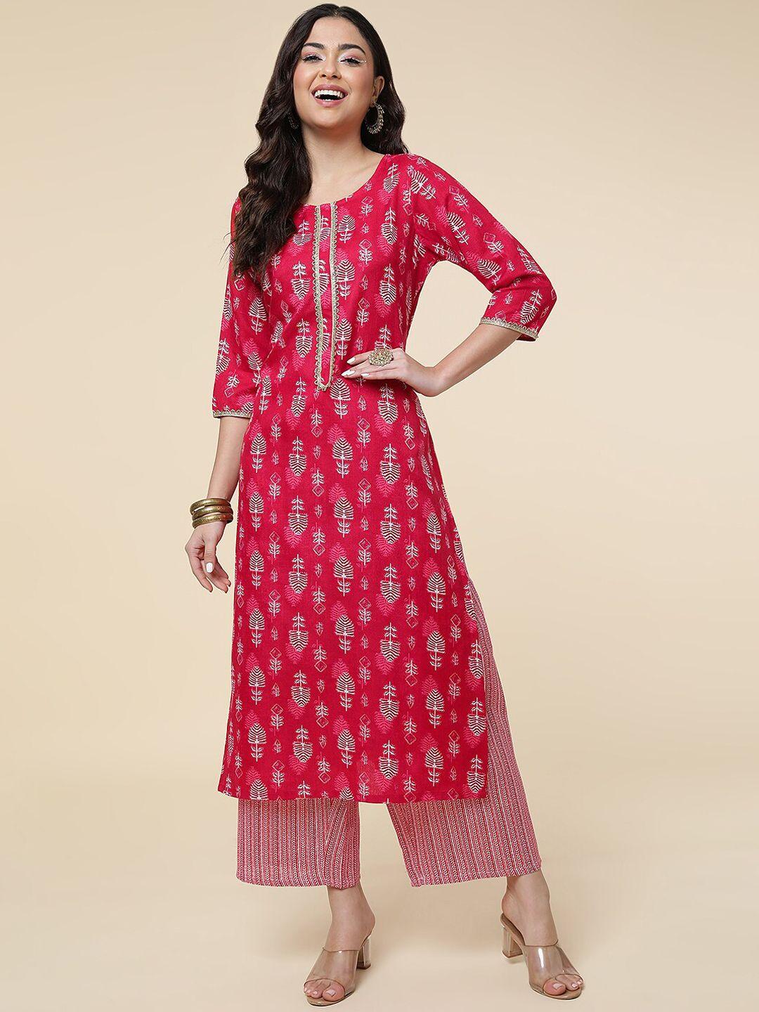 divastri ethnic motifs printed thread work straight kurta with palazzos