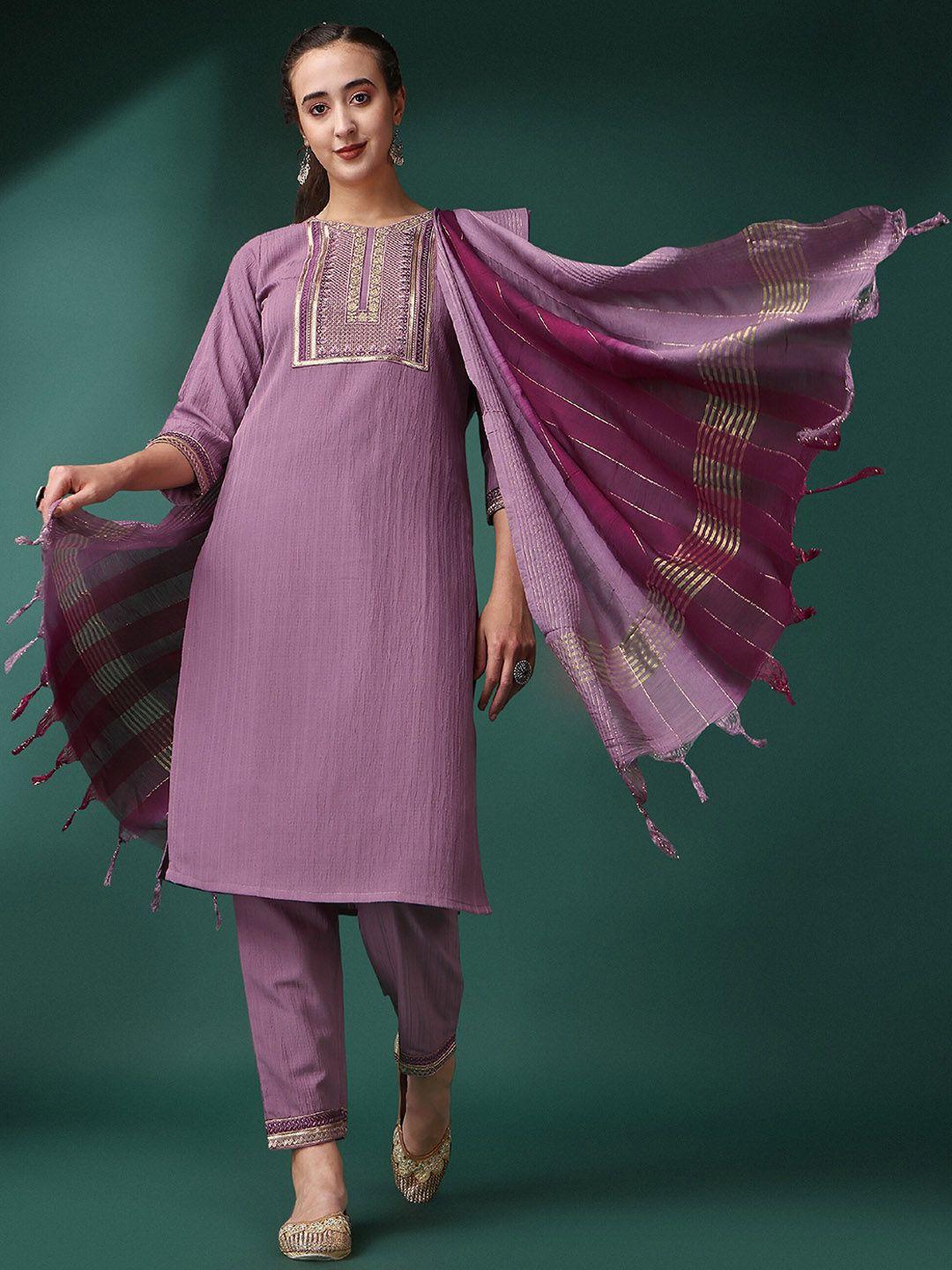 divastri ethnic motifs yoke design thread work straight kurta & trousers with dupatta