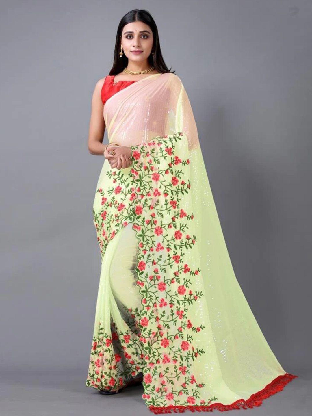 divastri floral embroidered embellished poly chiffon saree