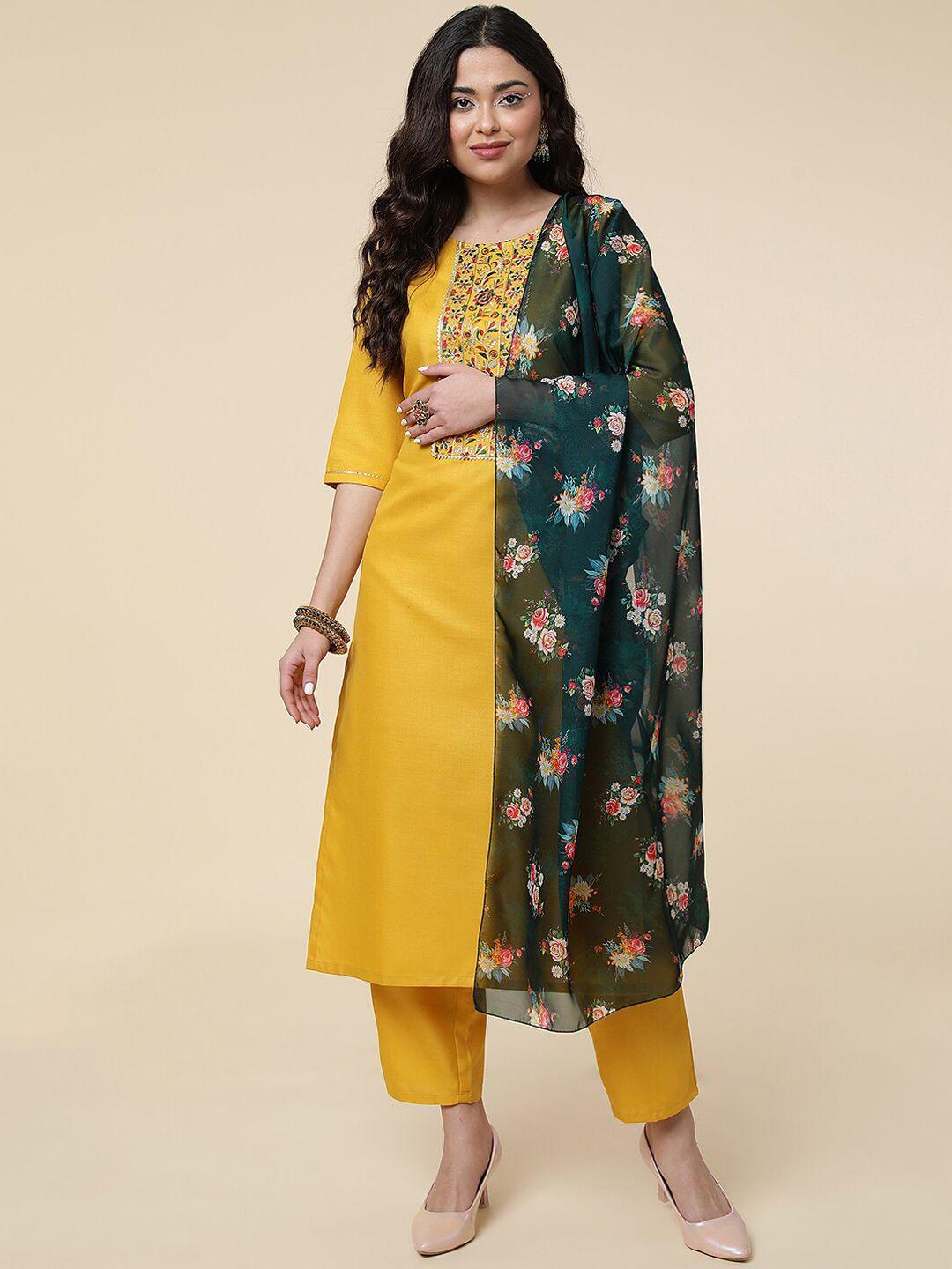 divastri floral embroidered regular kurta with palazzos & dupatta