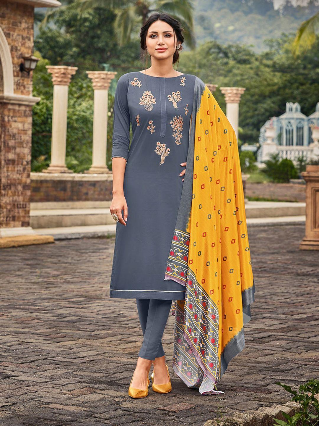 divastri floral embroidered unstitched dress material